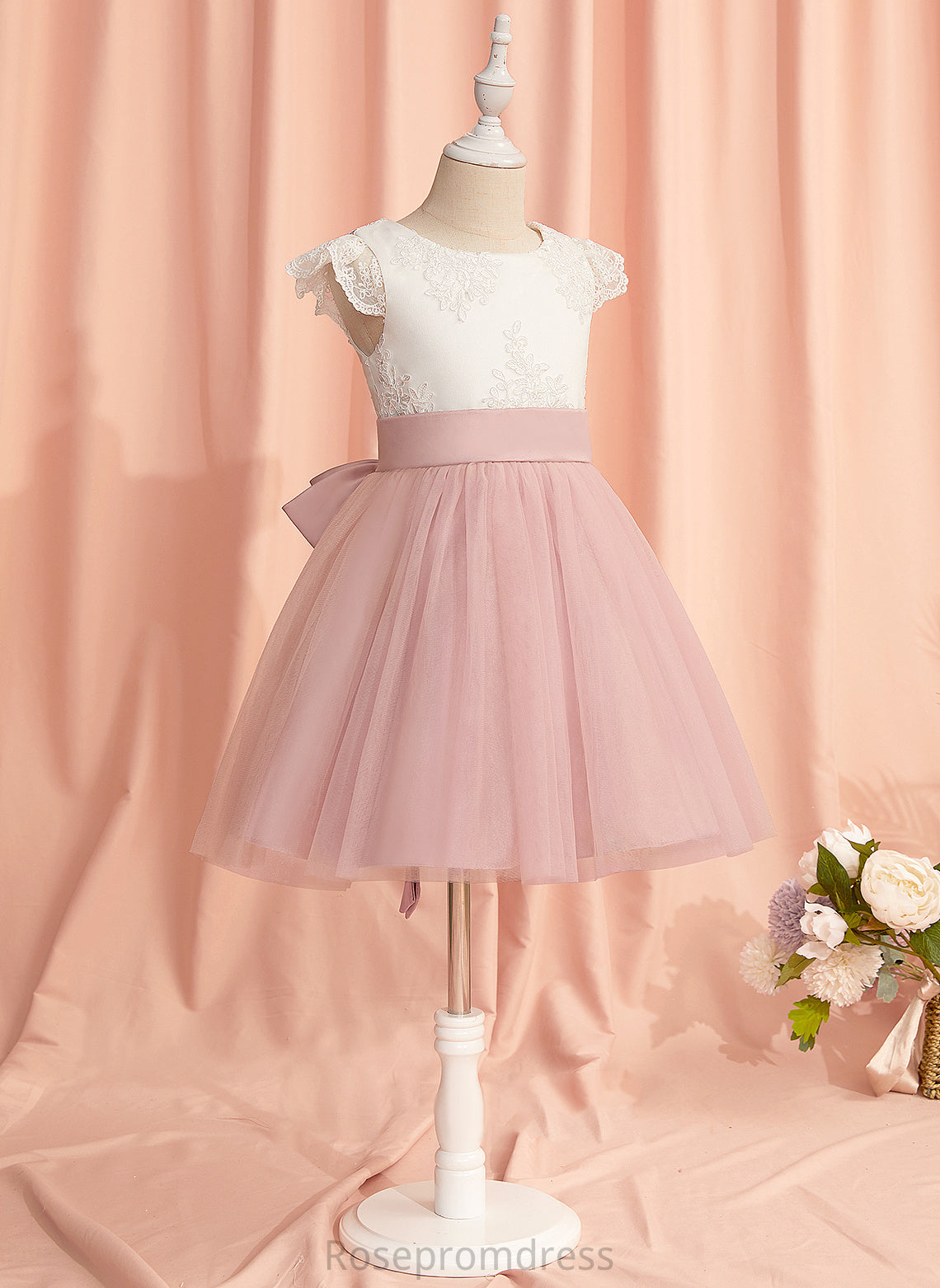 Girl Knee-length Lace/Bow(s) Short Scoop Flower Girl Dresses Flower Tulle - Neck With Sleeves Dress A-Line Micah