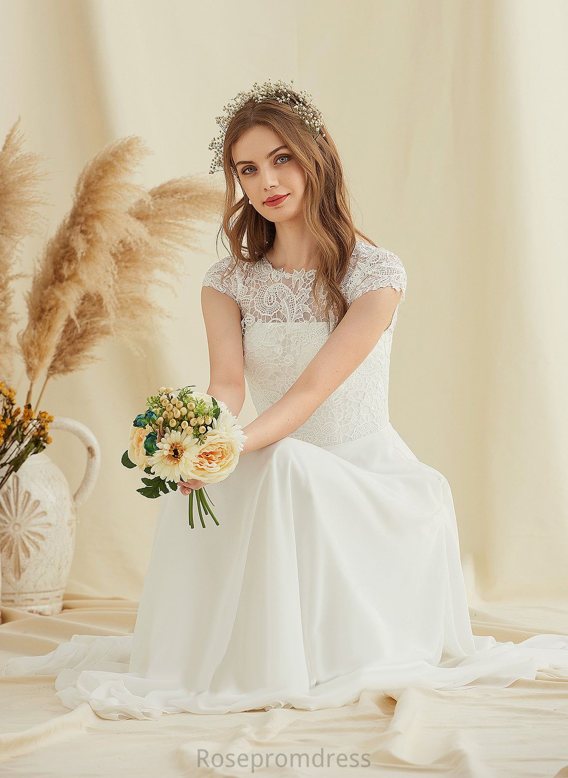 Lilianna Scoop Chiffon A-Line Dress Lace Floor-Length Wedding Wedding Dresses