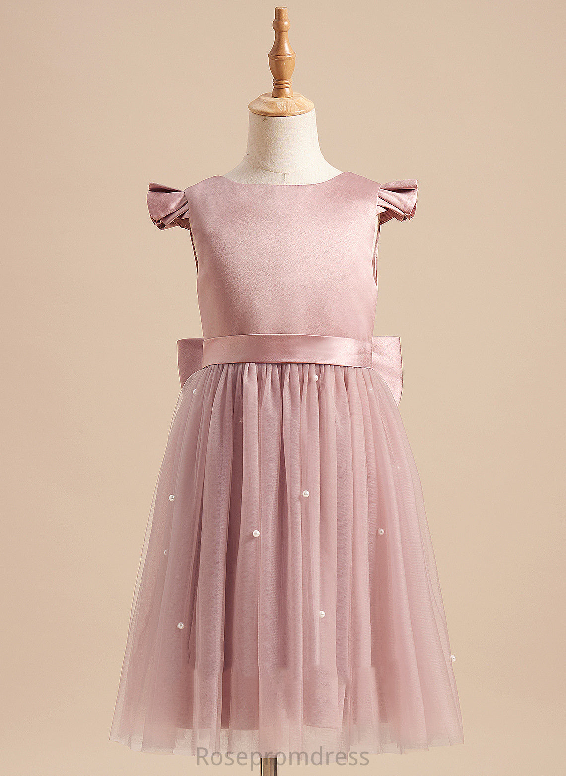 Dress Sleeves Beading/Bow(s) Short Flower Satin/Tulle Neck Knee-length A-Line Girl Flower Girl Dresses Scoop - Olivia With