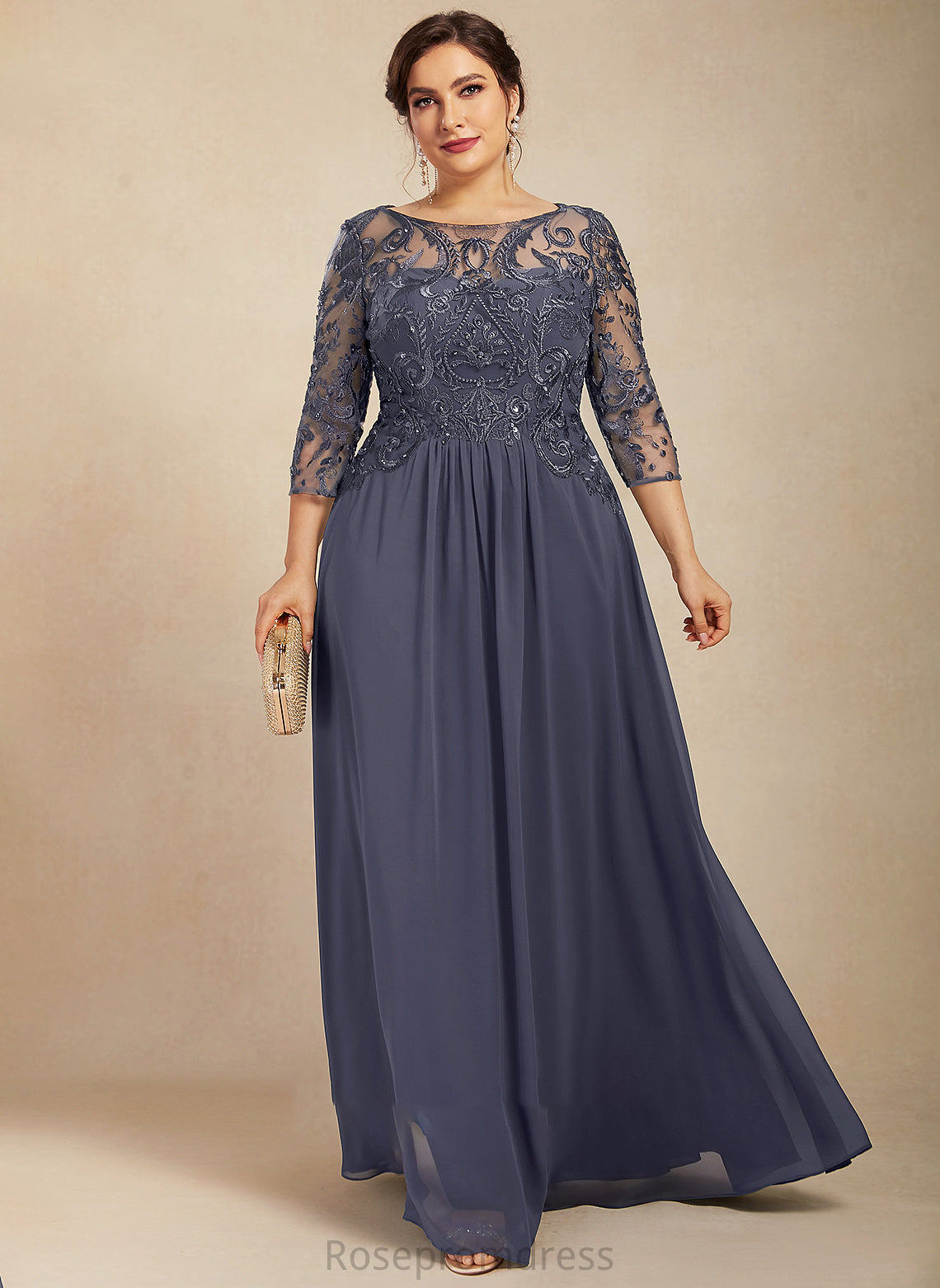 Scoop Bailey Neck Mother A-Line of Sequins Floor-Length Mother of the Bride Dresses With Bride Chiffon the Beading Dress Lace