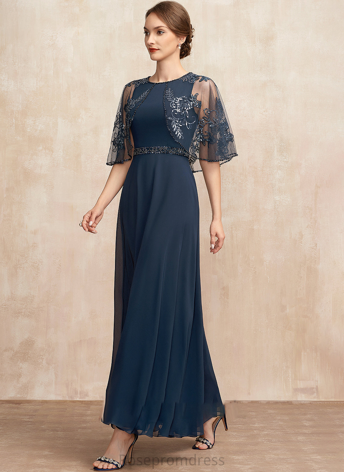 Beading Ankle-Length Sequins Dress Mother Cecelia A-Line the With Neck Scoop Chiffon Mother of the Bride Dresses Lace Bride of