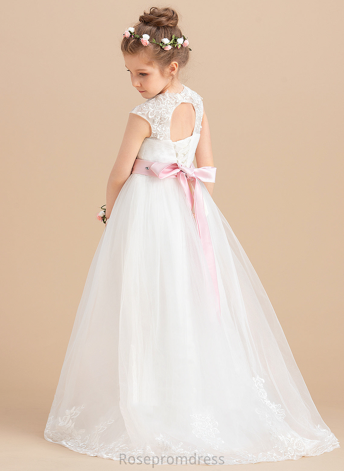 Flower - Dress Neck Justice Girl Ball-Gown/Princess NOT Scoop Sash/Beading/Appliques/Bow(s) Flower Girl Dresses With Tulle/Lace included) Floor-length Sleeveless (Petticoat