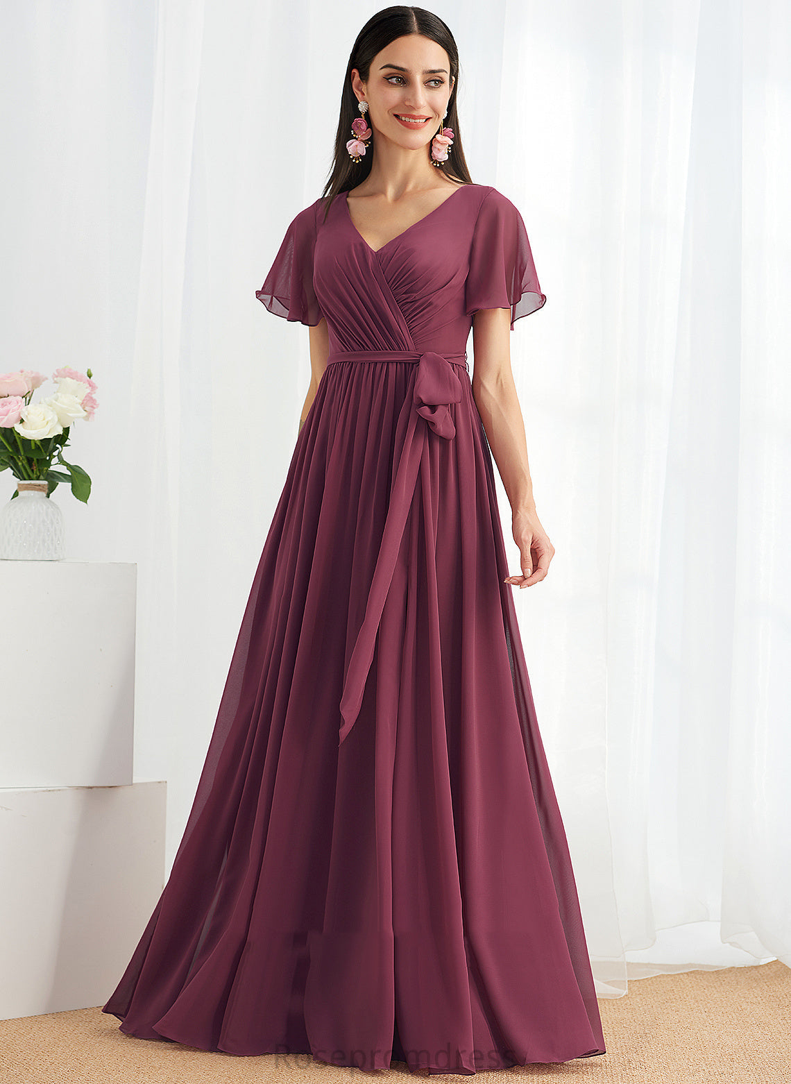 V-neck Length Neckline A-Line Fabric Floor-Length SplitFront Silhouette Embellishment Maureen A-Line/Princess Floor Length Bridesmaid Dresses