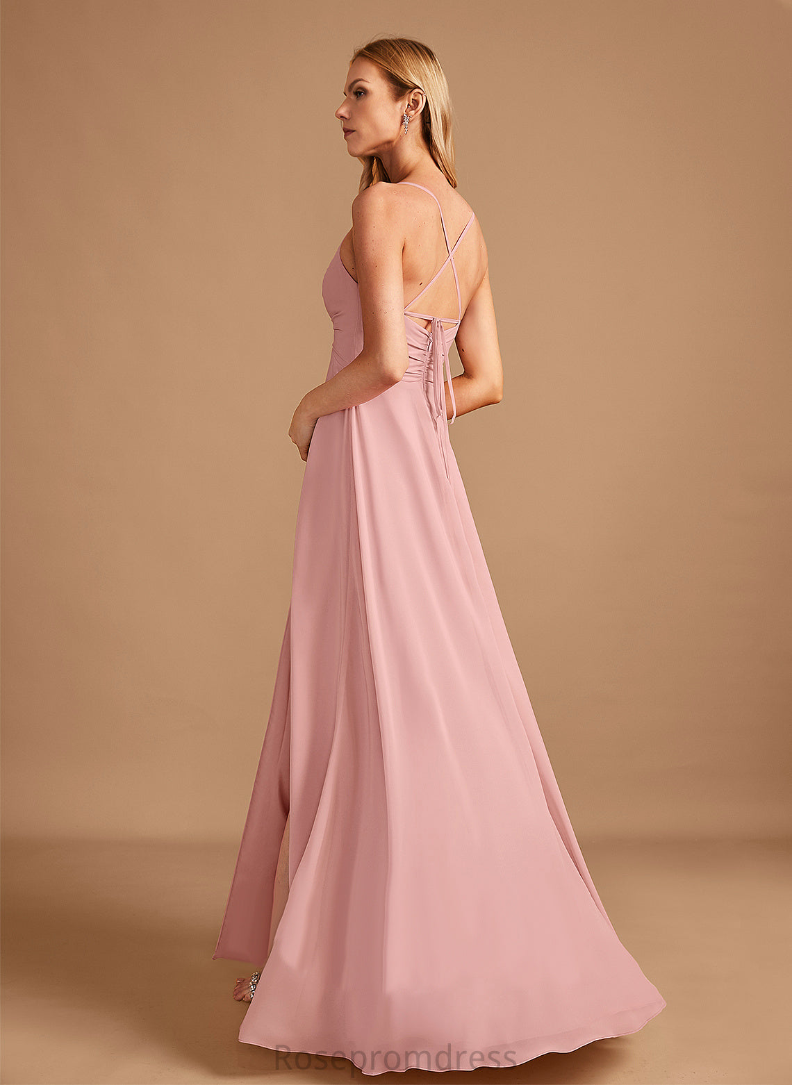 Floor-Length Fabric Embellishment SplitFront Length Silhouette Neckline A-Line V-neck Nell A-Line/Princess Straps Bridesmaid Dresses