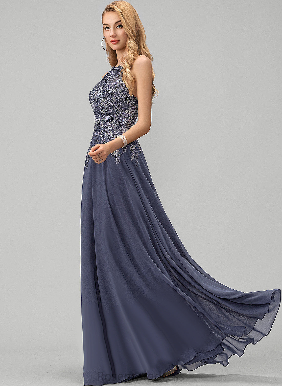 With Prom Dresses Scoop Floor-Length Stephany A-Line Chiffon Sequins Lace