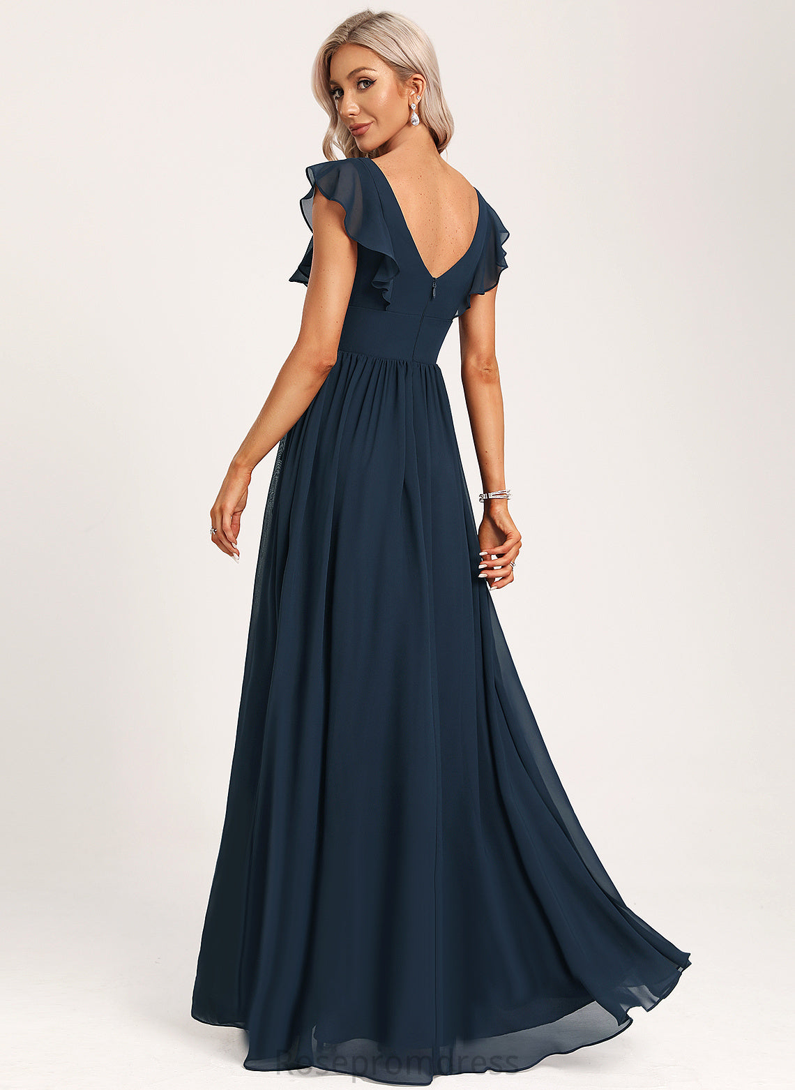 V-neck A-Line Length Embellishment Fabric Neckline Ruffle Asymmetrical Silhouette Lara Bridesmaid Dresses