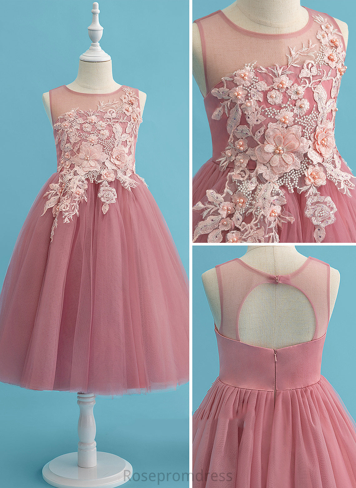 Flower Sleeveless Tulle Girl Tea-length Hayley Ball-Gown/Princess Scoop With - Dress Lace/Beading Flower Girl Dresses Neck