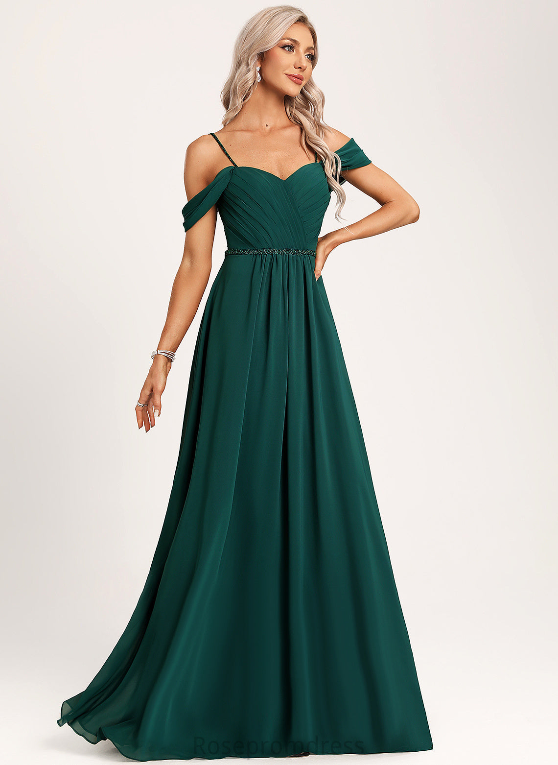 Fabric Beading A-Line Silhouette Straps&Sleeves Length Sequins Embellishment Floor-Length Janey Bridesmaid Dresses