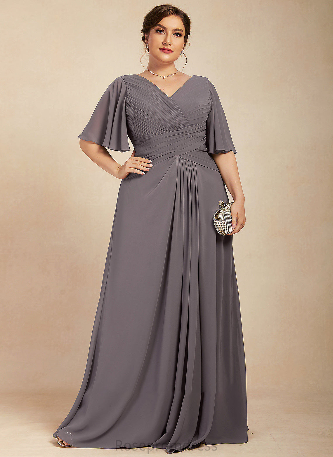 Ruffle Dress Floor-Length With Bride the of Mother Mother of the Bride Dresses Braelyn Chiffon V-neck A-Line