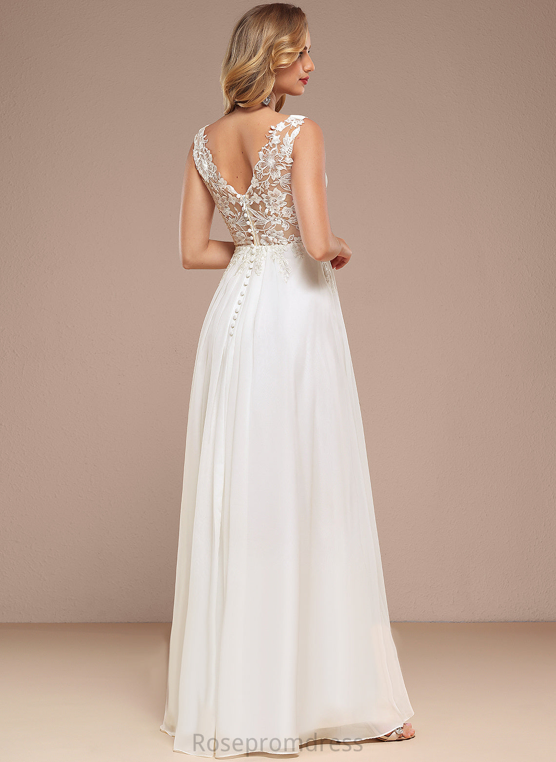 Floor-Length With Wedding Dresses Chiffon Ryleigh Wedding Sequins V-neck A-Line Lace Dress