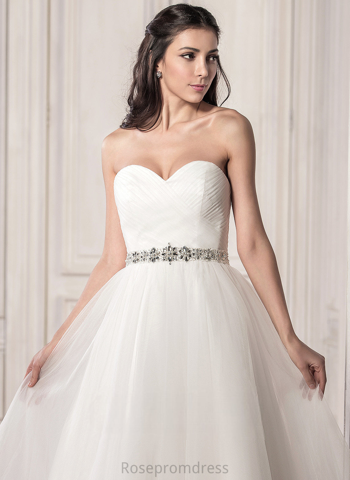 Dress With Sweetheart Sequins Wedding Dresses Beading Ruffle Tulle Wedding Tea-Length Satin A-Line America