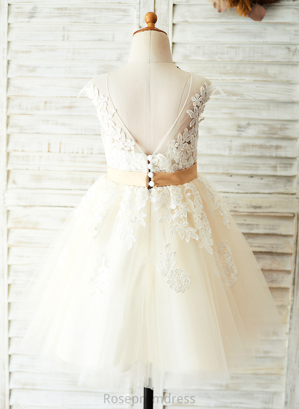 With Dress Girl Neck A-Line Appliques/V Lana Back Sleeveless Scoop Flower - Flower Girl Dresses Satin/Tulle/Lace Knee-length