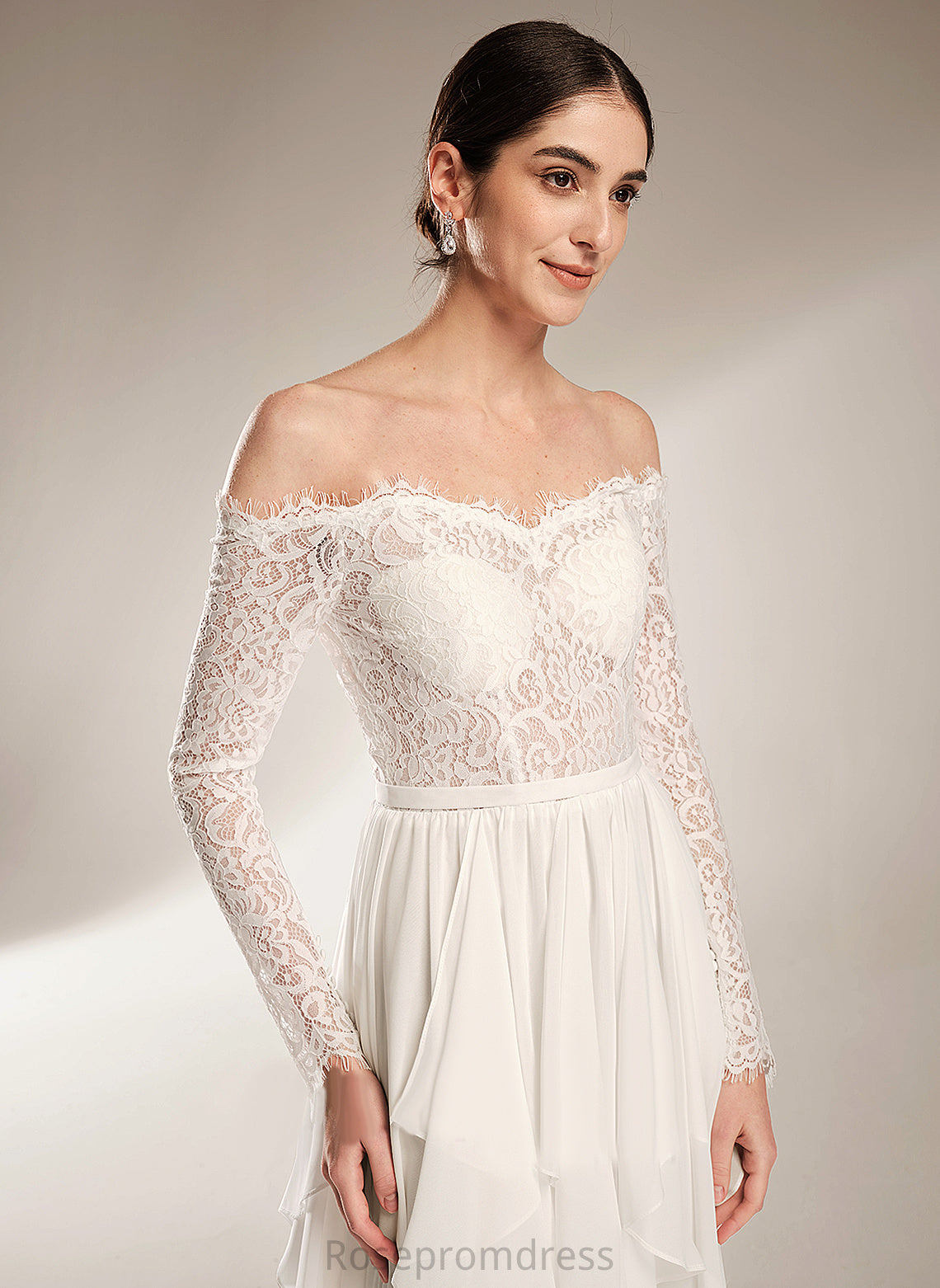 Court Train With Wedding Dress Tara Lace Ruffle Wedding Dresses Chiffon A-Line Off-the-Shoulder