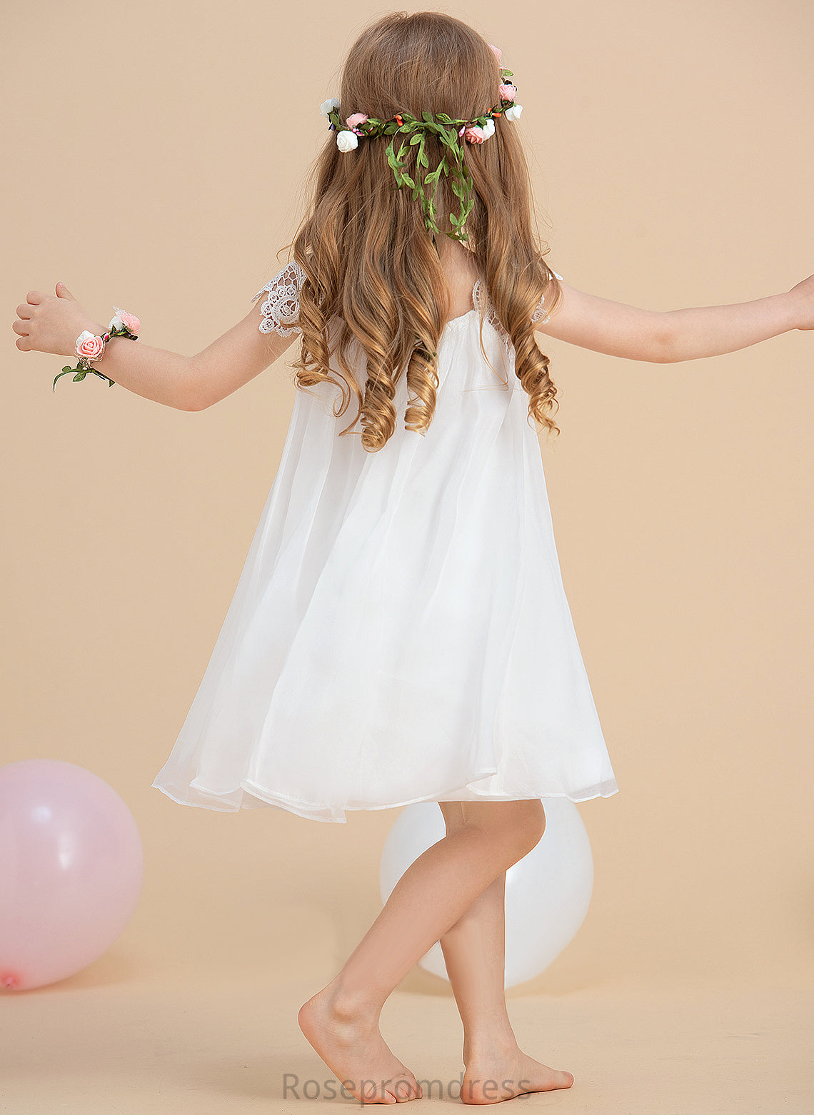 A-Line/Princess - Girl Sleeveless Dress Neck Scoop Flower Girl Dresses Nora With Tea-length Lace Chiffon Flower