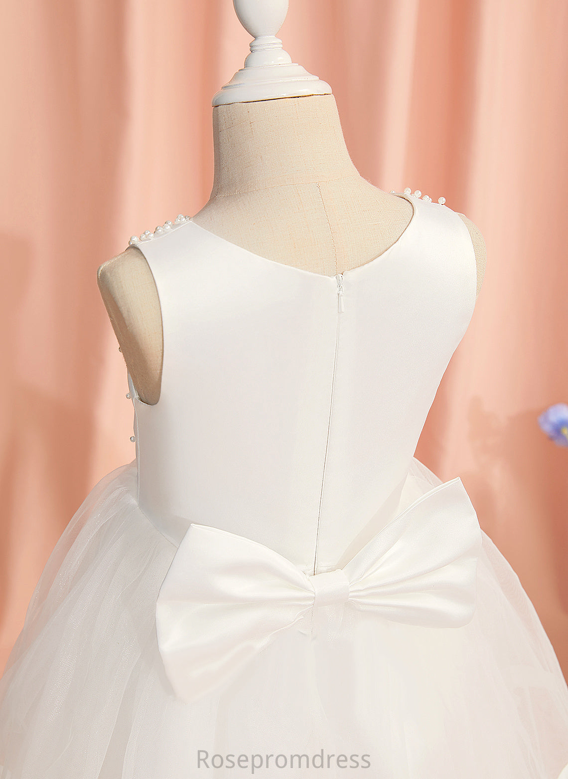 Dress Sleeveless Flower Girl Dresses Ball-Gown/Princess With Beading/Bow(s) Scoop Satin/Tulle Girl Celeste Neck - Flower Knee-length