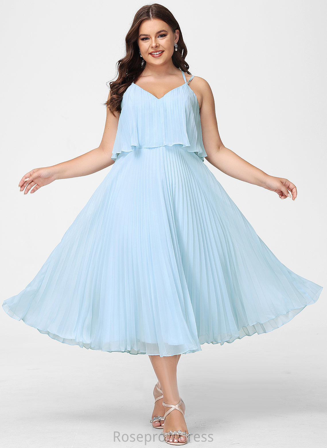 Chiffon Tea-Length V-neck Jamie Cocktail A-Line Dress With Cocktail Dresses Pleated