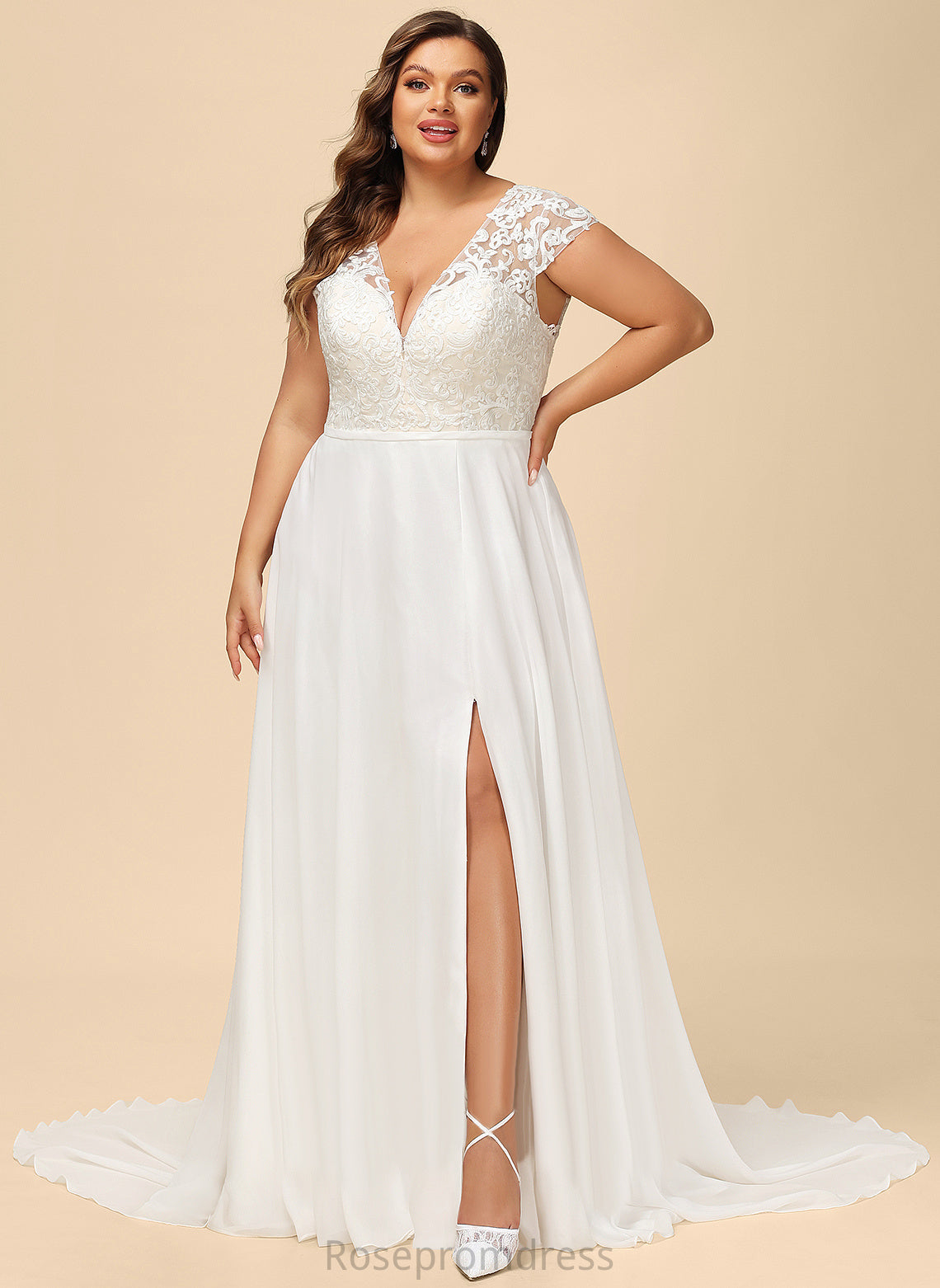 Train Wedding Sweep Wedding Dresses Chiffon A-Line Split Front With Lace Anya V-neck Dress