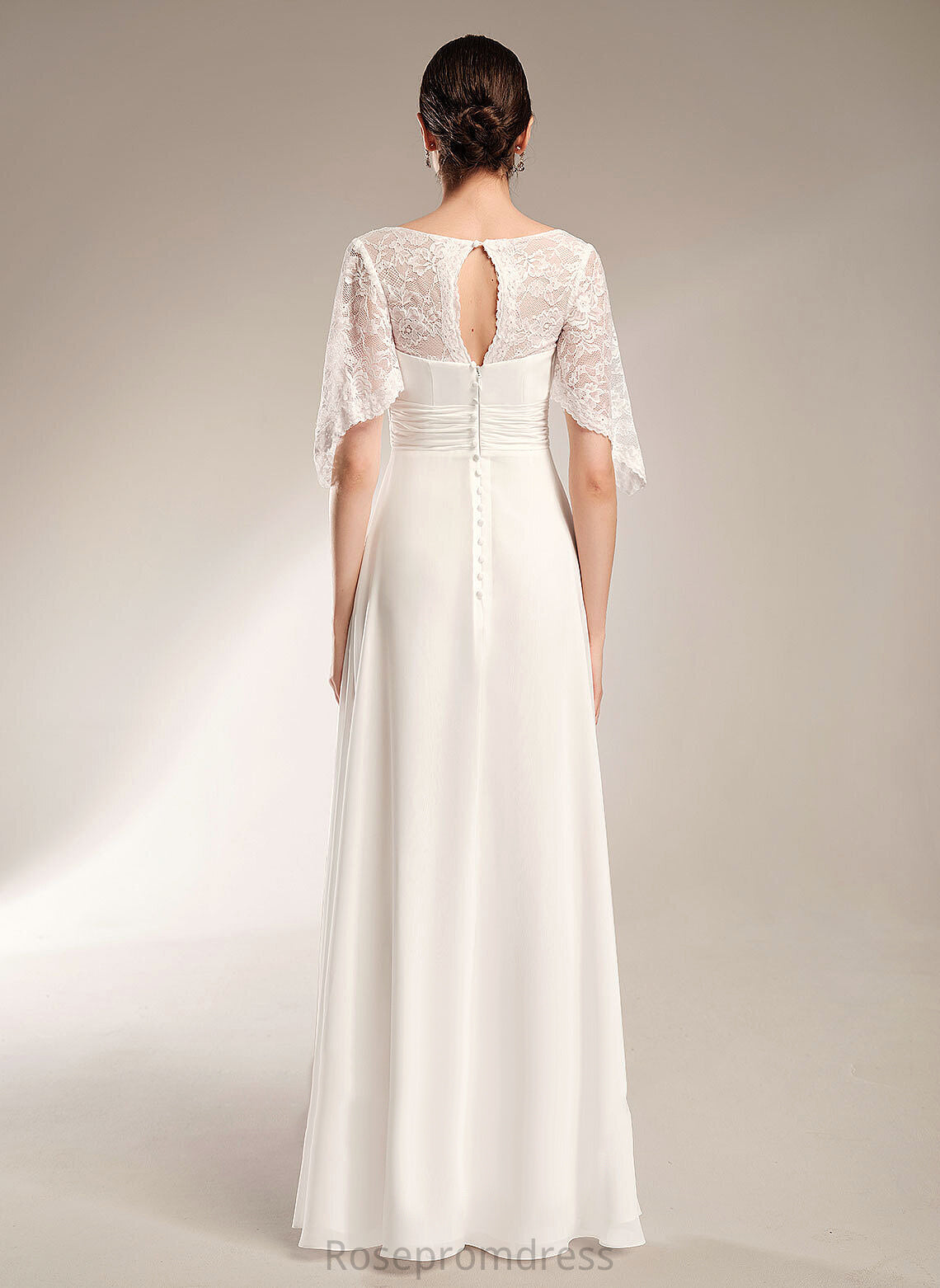 V-neck Dress Floor-Length Lace Sheath/Column Chiffon Wedding Dresses Wedding Liz