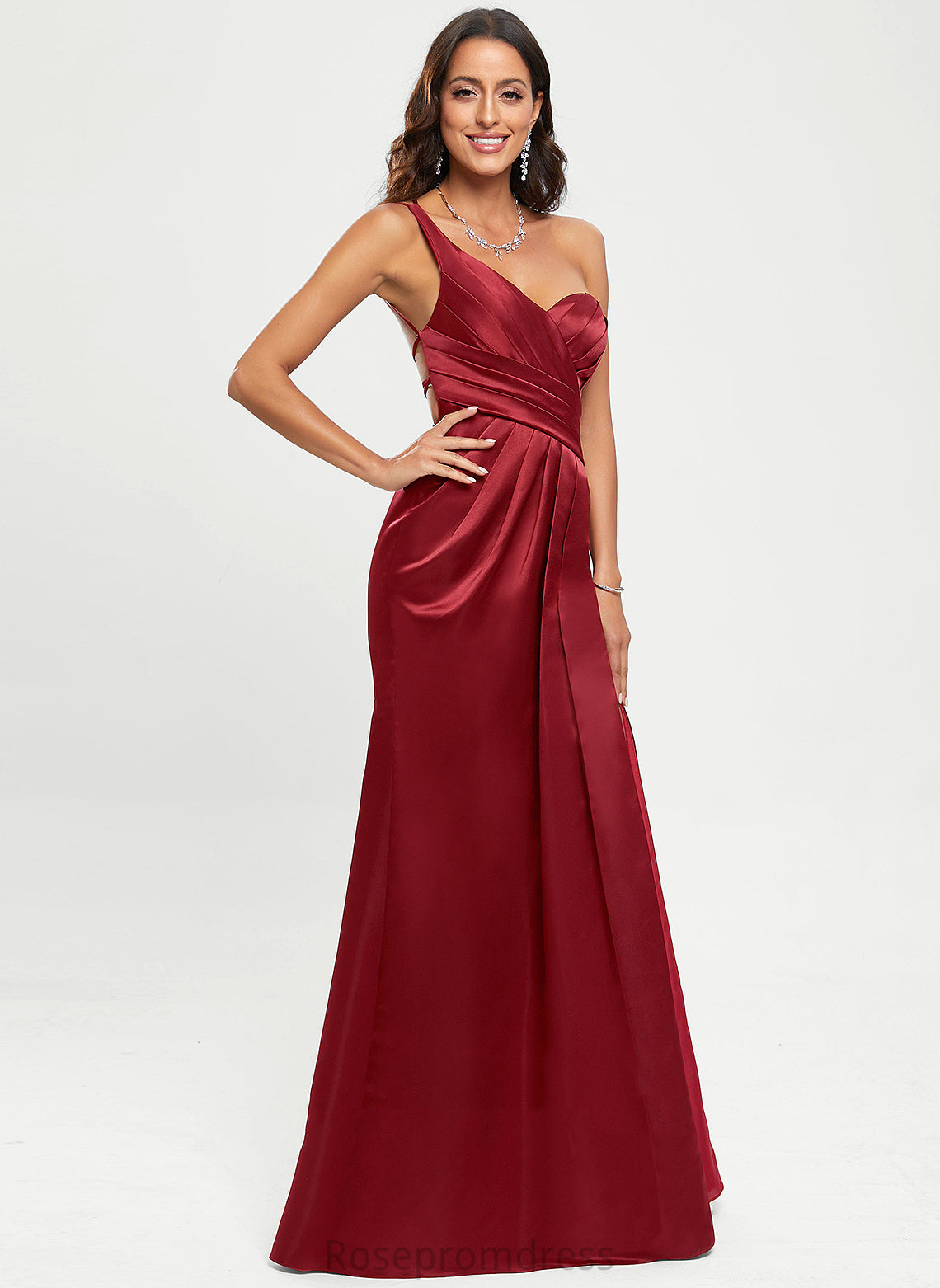 Prom Dresses Floor-Length Sheath/Column Satin One-Shoulder Marian