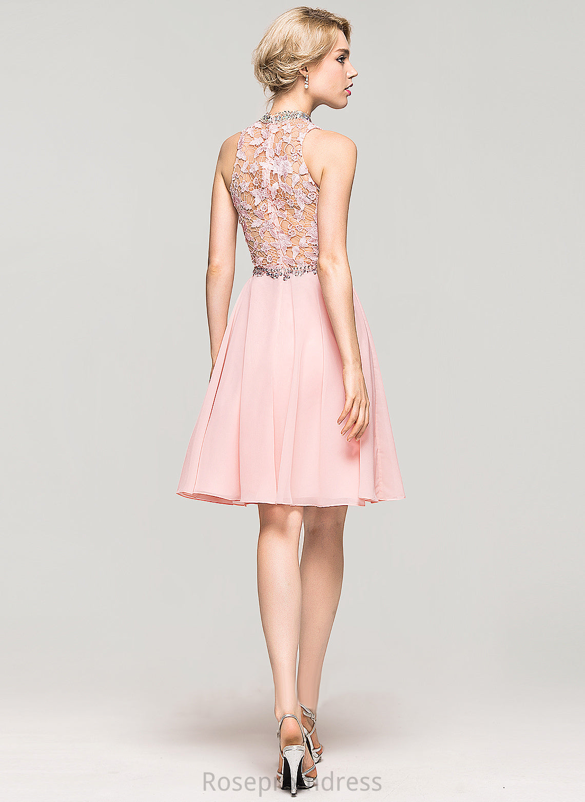 Knee-Length Dress Lace With Sequins Neck A-Line Kaylyn Beading High Chiffon Lace Cocktail Dresses Cocktail