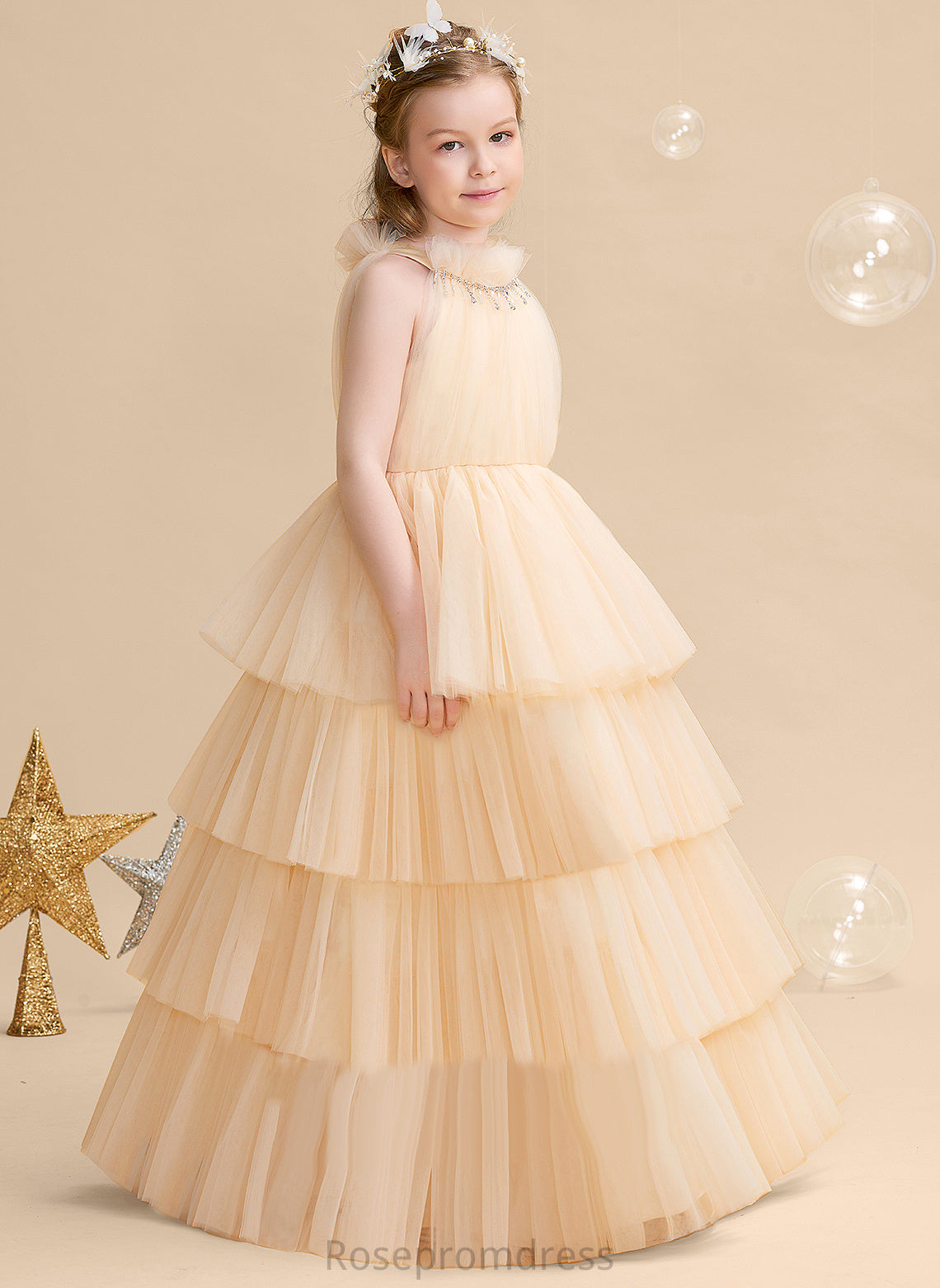 Floor-length Sleeveless Ball-Gown/Princess - Tulle Girl Flower Girl Dresses Neck Flower Dress High Renee