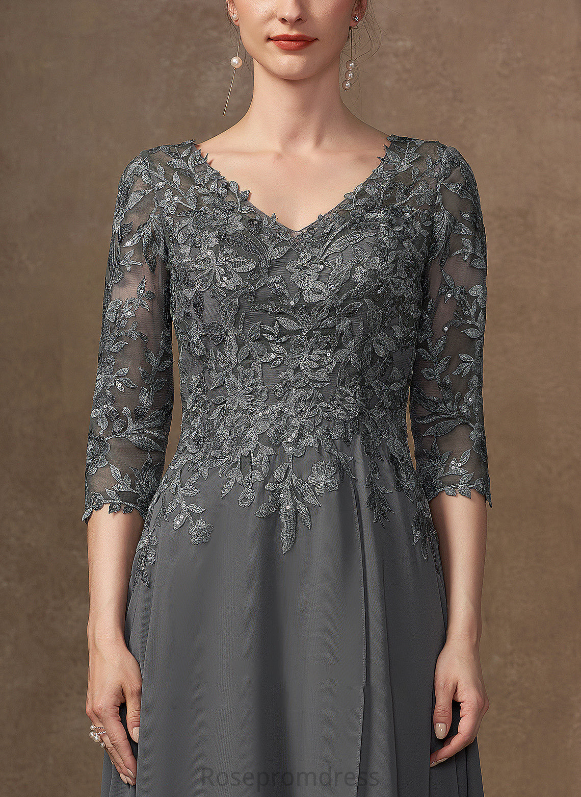 V-neck With Lace of Asymmetrical Sequins the Laurel Bride Mother of the Bride Dresses Dress Mother A-Line Chiffon