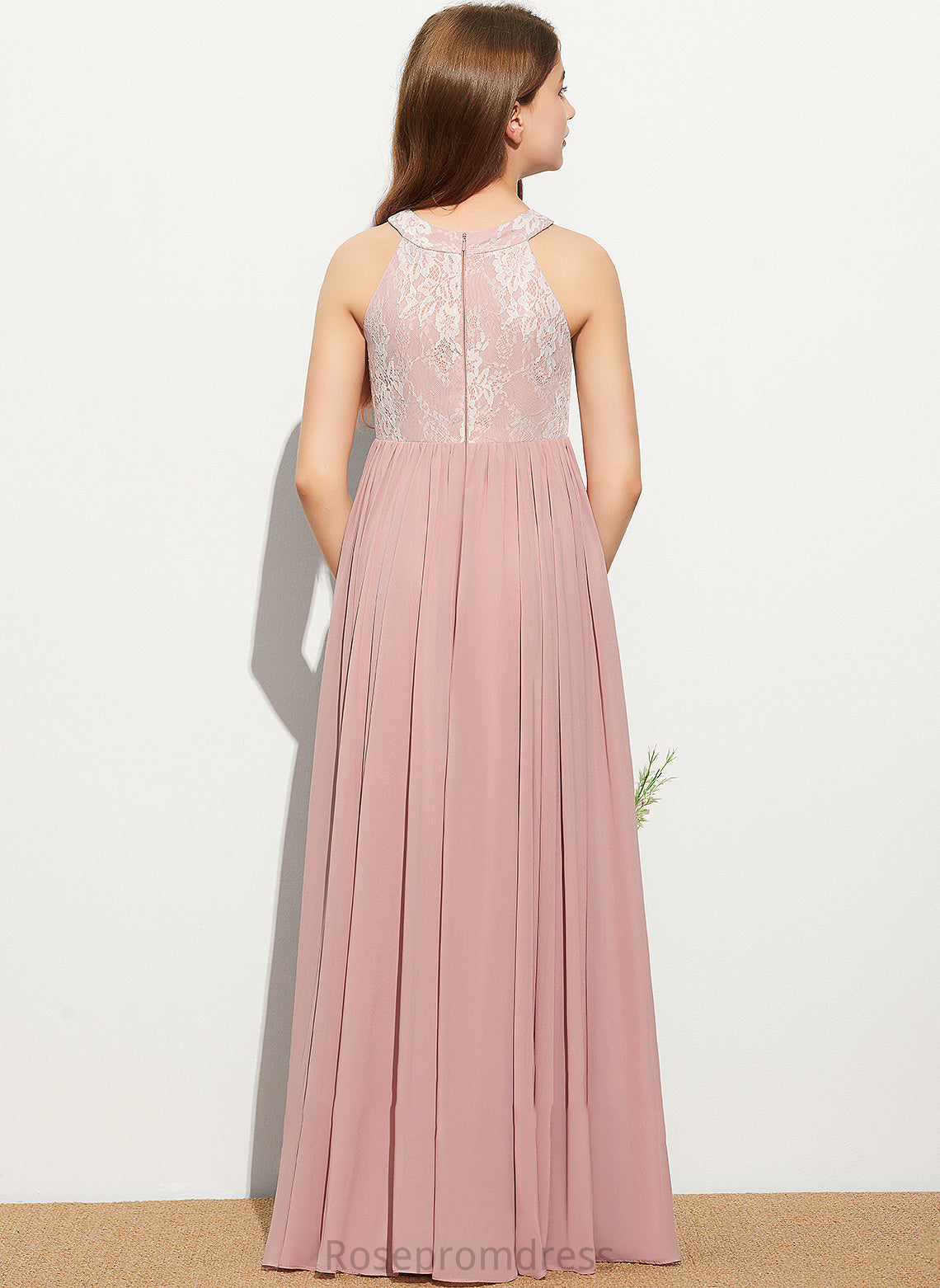 Floor-Length Lace With Scoop Sequins Junior Bridesmaid Dresses Neck A-Line Lilia Chiffon