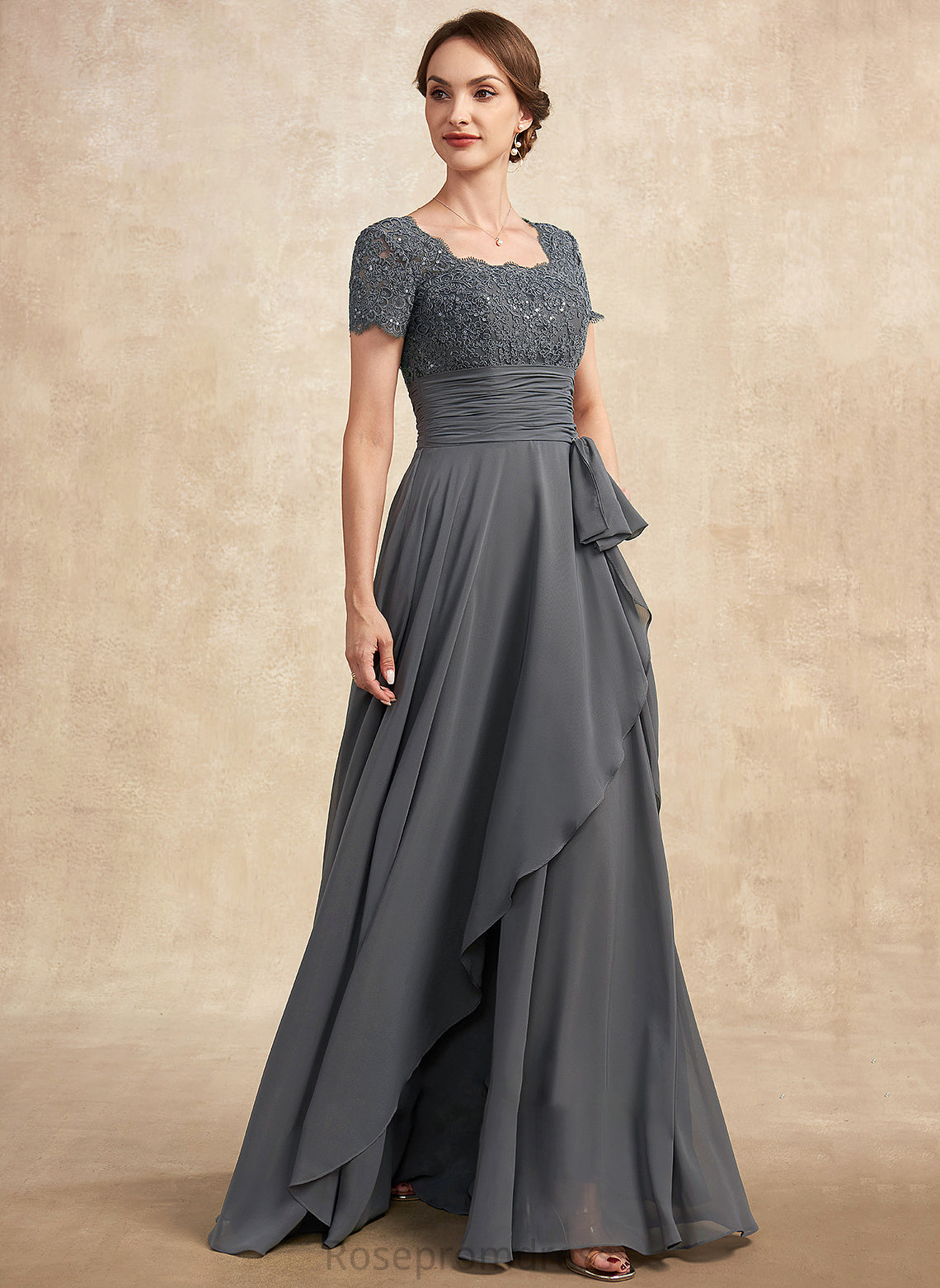 Bride Sequins Mother Dress Floor-Length the Ruffle Neckline Beryl of Chiffon A-Line Square Mother of the Bride Dresses With Lace