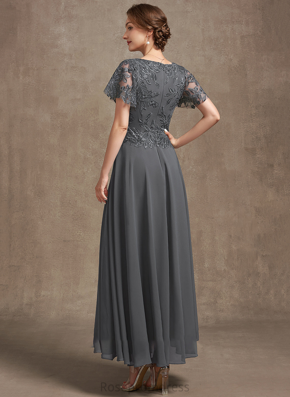 With Bride Lace Mother Sequins of Chiffon the A-Line Dress Ankle-Length Mother of the Bride Dresses Brielle V-neck