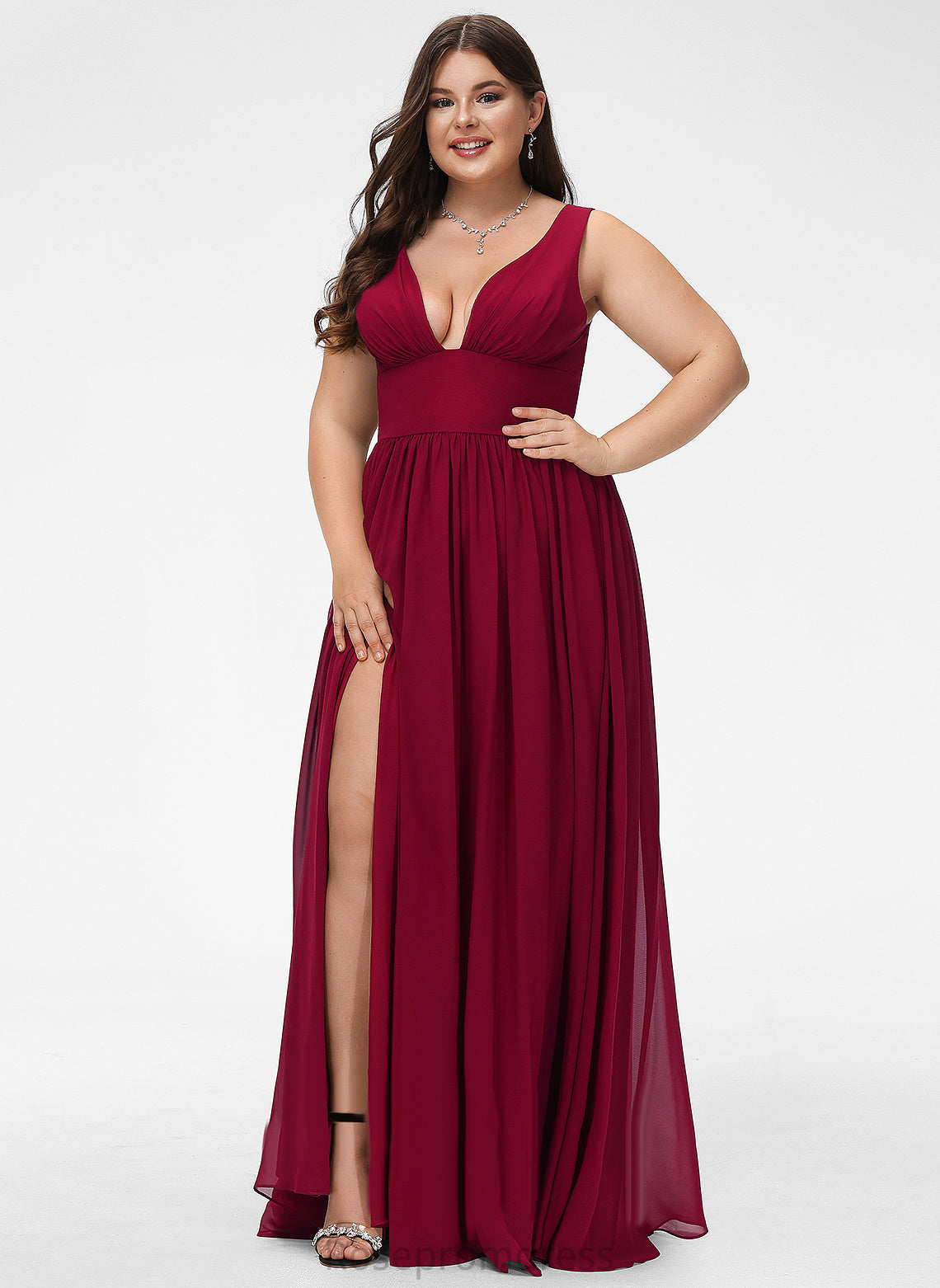 A-line Fabric Silhouette Straps&Sleeves Floor-Length Neckline V-Neck Length Eleanor A-Line/Princess Floor Length Sleeveless Bridesmaid Dresses