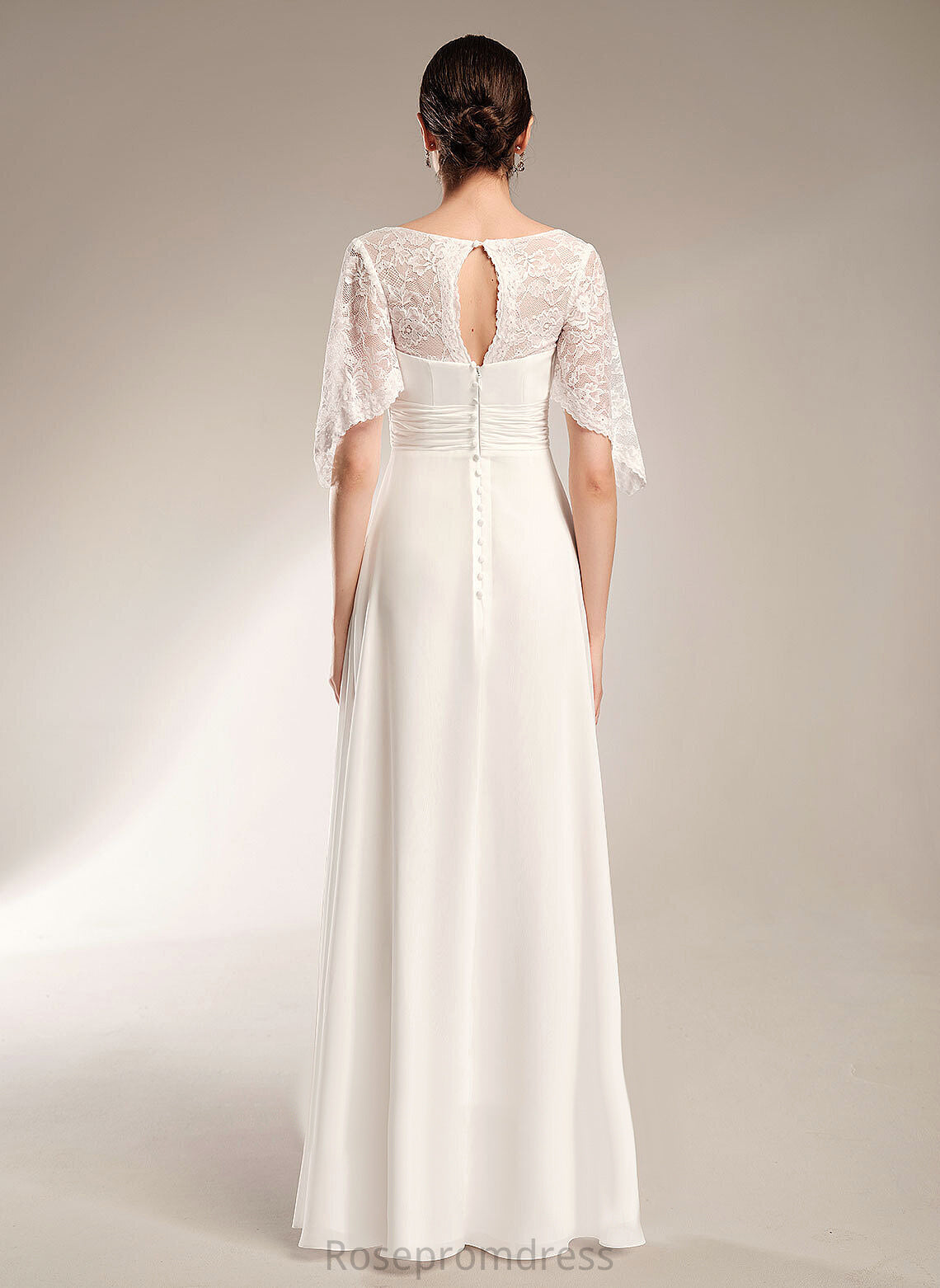 Floor-Length Wedding Dress With V-neck Lace Keira Chiffon Wedding Dresses Sheath/Column