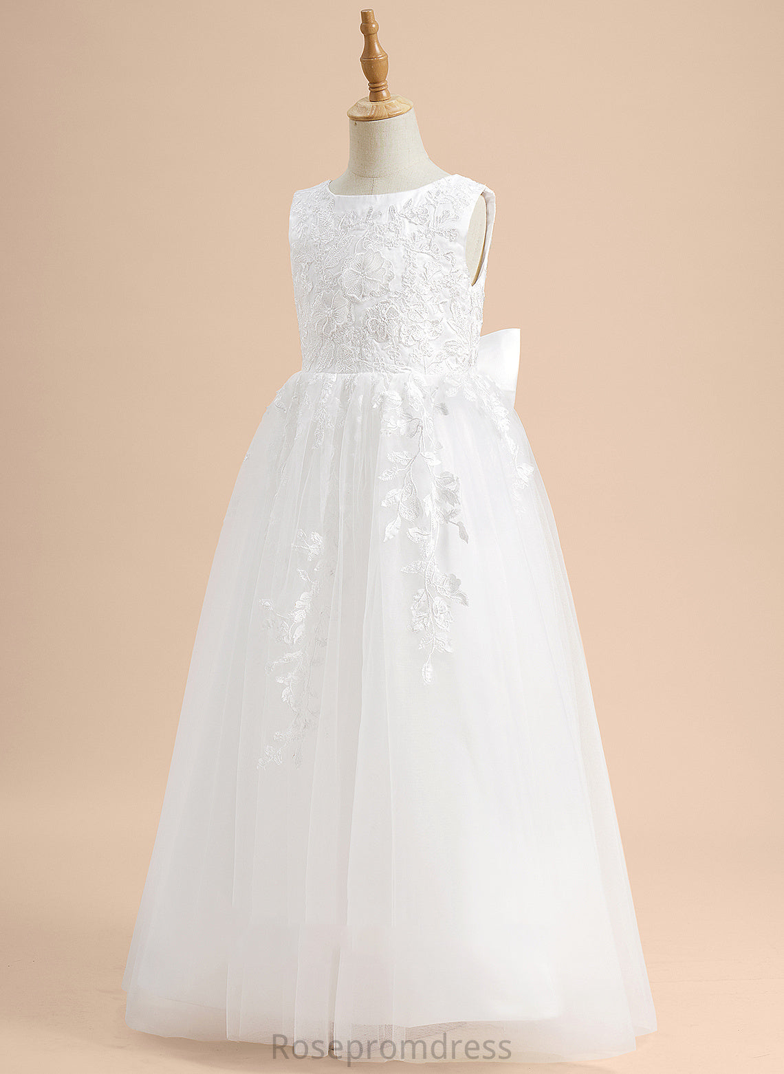 Scoop - Myah With Tulle Girl Lace/Flower(s)/Bow(s) Floor-length Sleeveless A-Line Dress Neck Flower Girl Dresses Flower