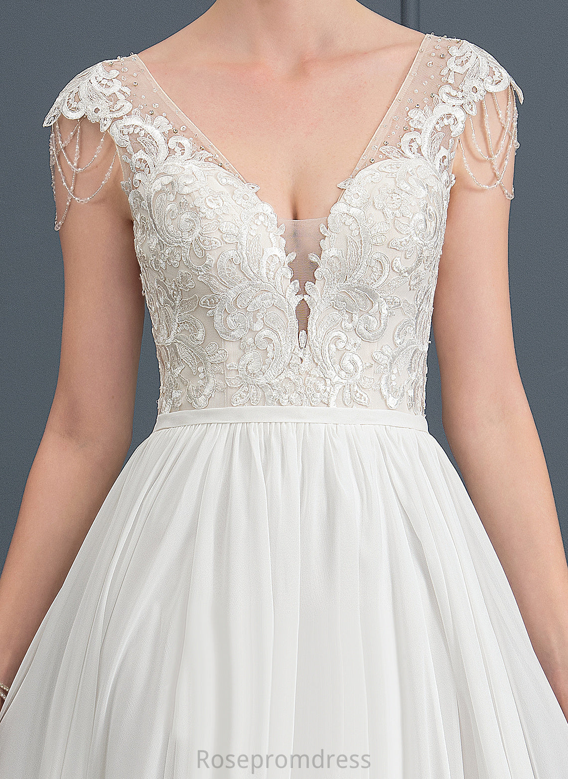 Dress Beading With Pauline Wedding Sequins Sweep Lace Chiffon V-neck Train A-Line Wedding Dresses