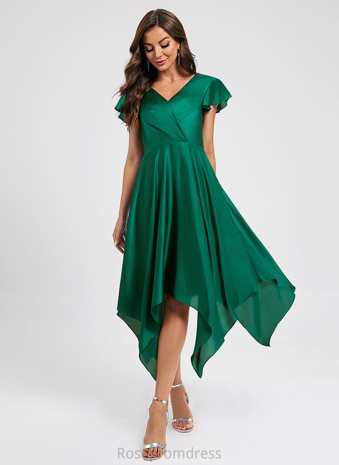 A-Line Pleated Rosemary V-neck Cocktail Asymmetrical Cocktail Dresses With Dress Polyester