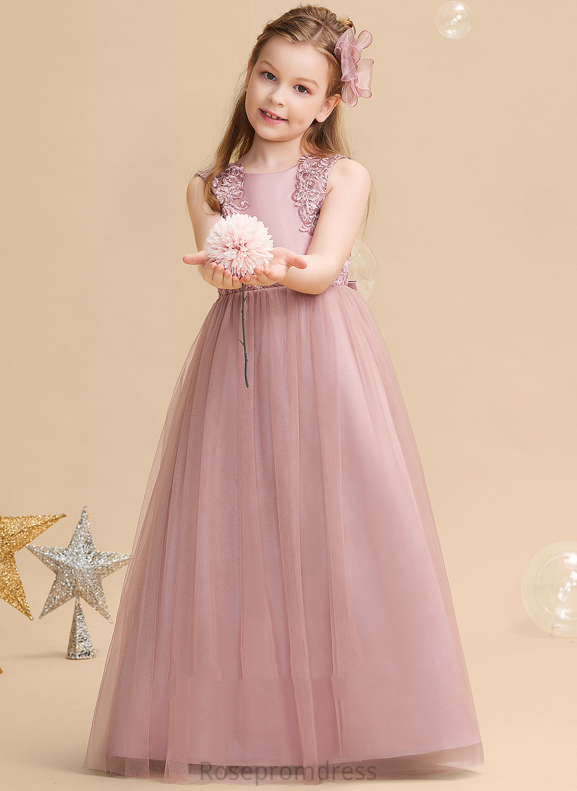 Flower Satin/Tulle/Lace - Floor-length Girl Flower Girl Dresses With Ball-Gown/Princess Sleeveless Beading/Sequins Lina Scoop Neck Dress