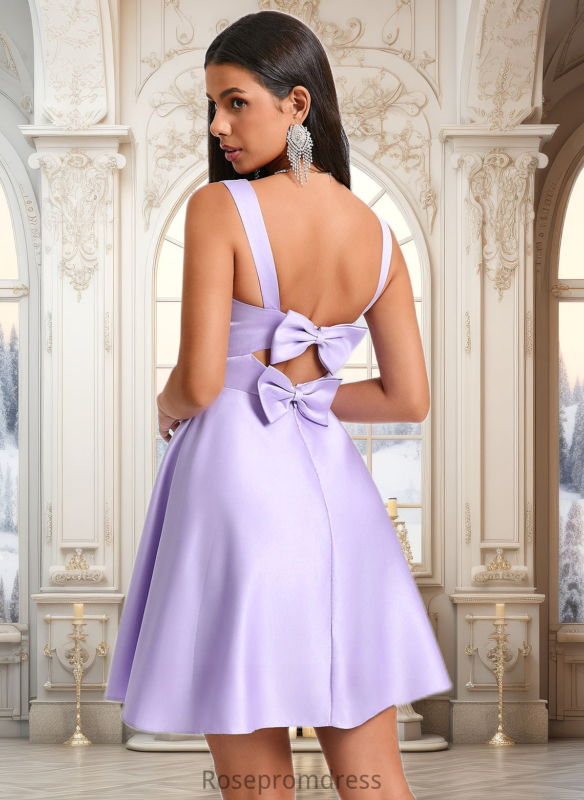 Adelyn A-line Sweetheart Short Satin Homecoming Dress With Bow DSP0025682