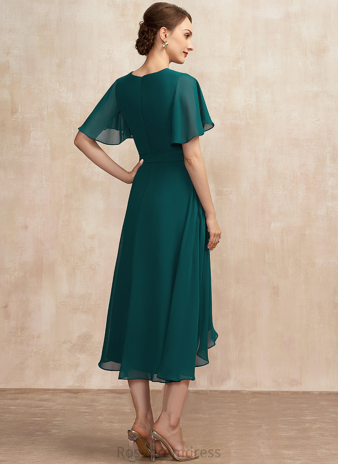 A-Line Cocktail Dresses Dress Neck Cocktail Asymmetrical Piper Ruffle Scoop Chiffon Bow(s) With