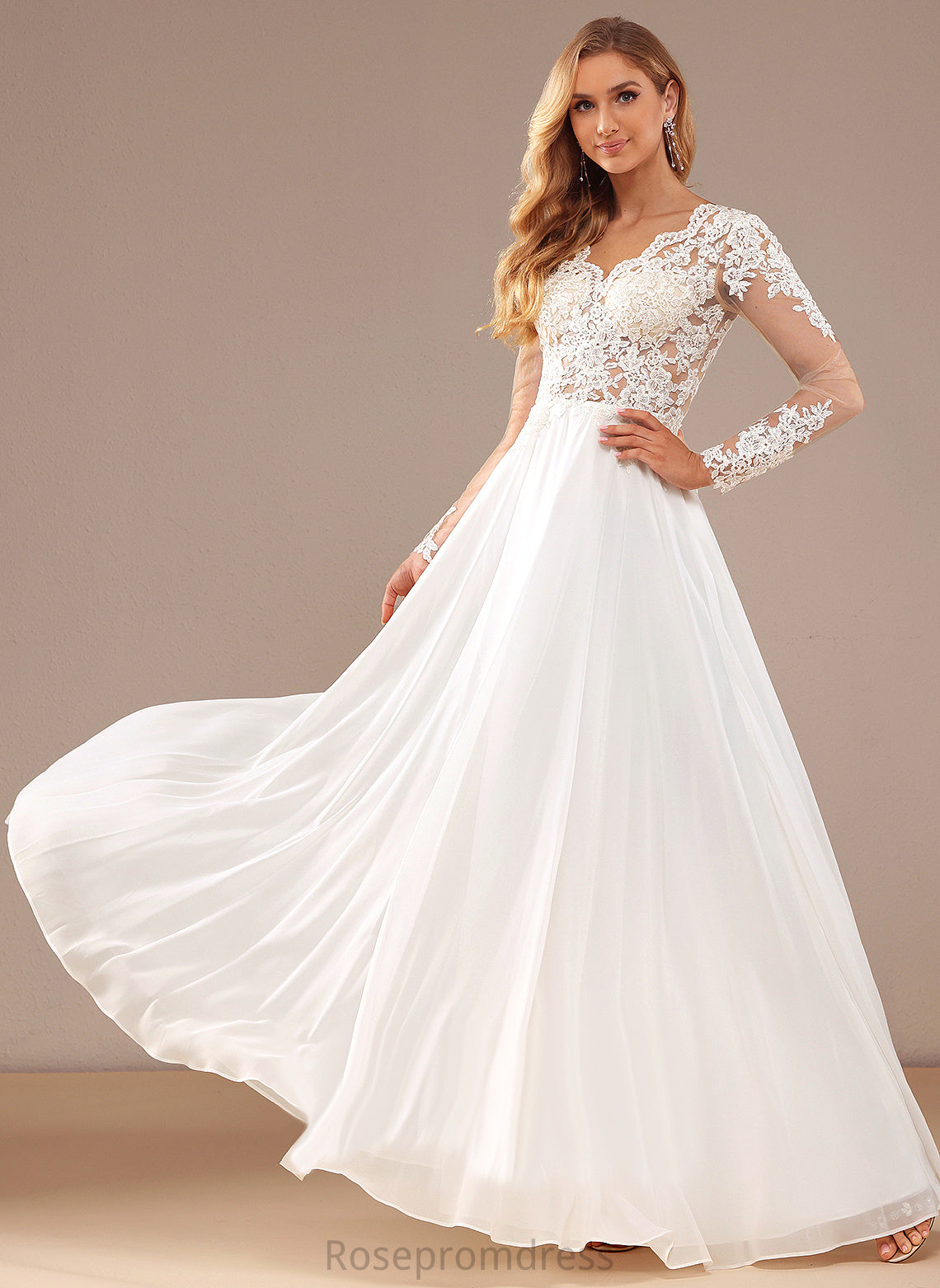 With V-neck Wedding A-Line Chiffon Wedding Dresses Dress Lace Floor-Length Sequins Isla