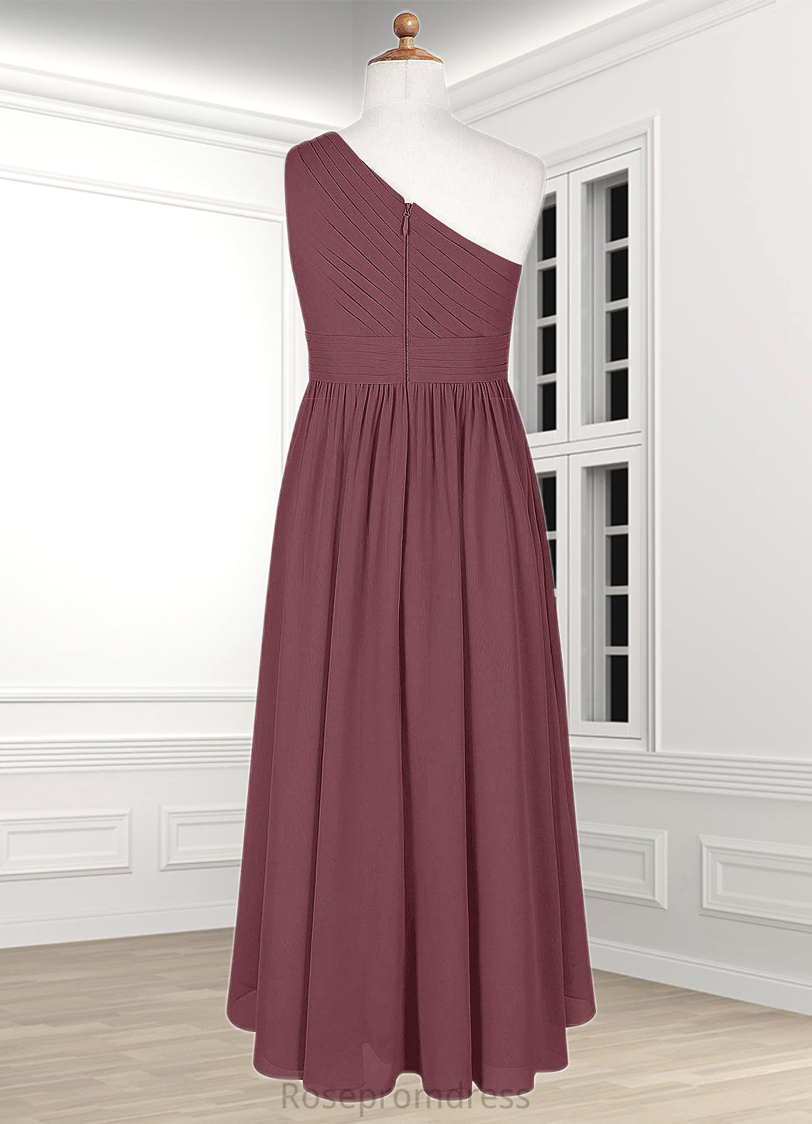 Allisson A-Line Pleated Chiffon Asymmetrical Junior Bridesmaid Dress SRSP0019990