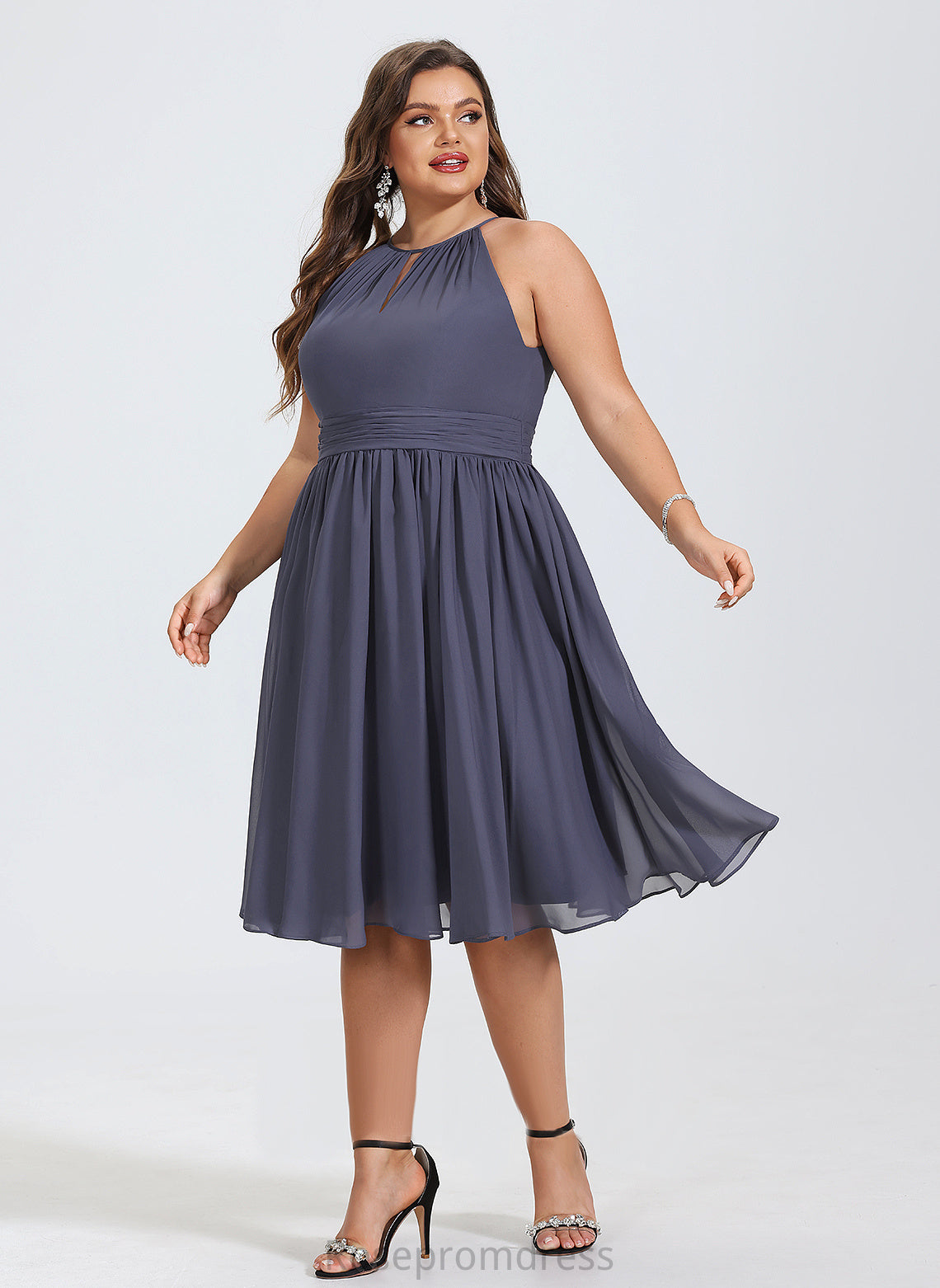 Ruffle Cocktail Dresses Scoop Knee-Length Neck Kamila A-Line With Chiffon Cocktail Dress