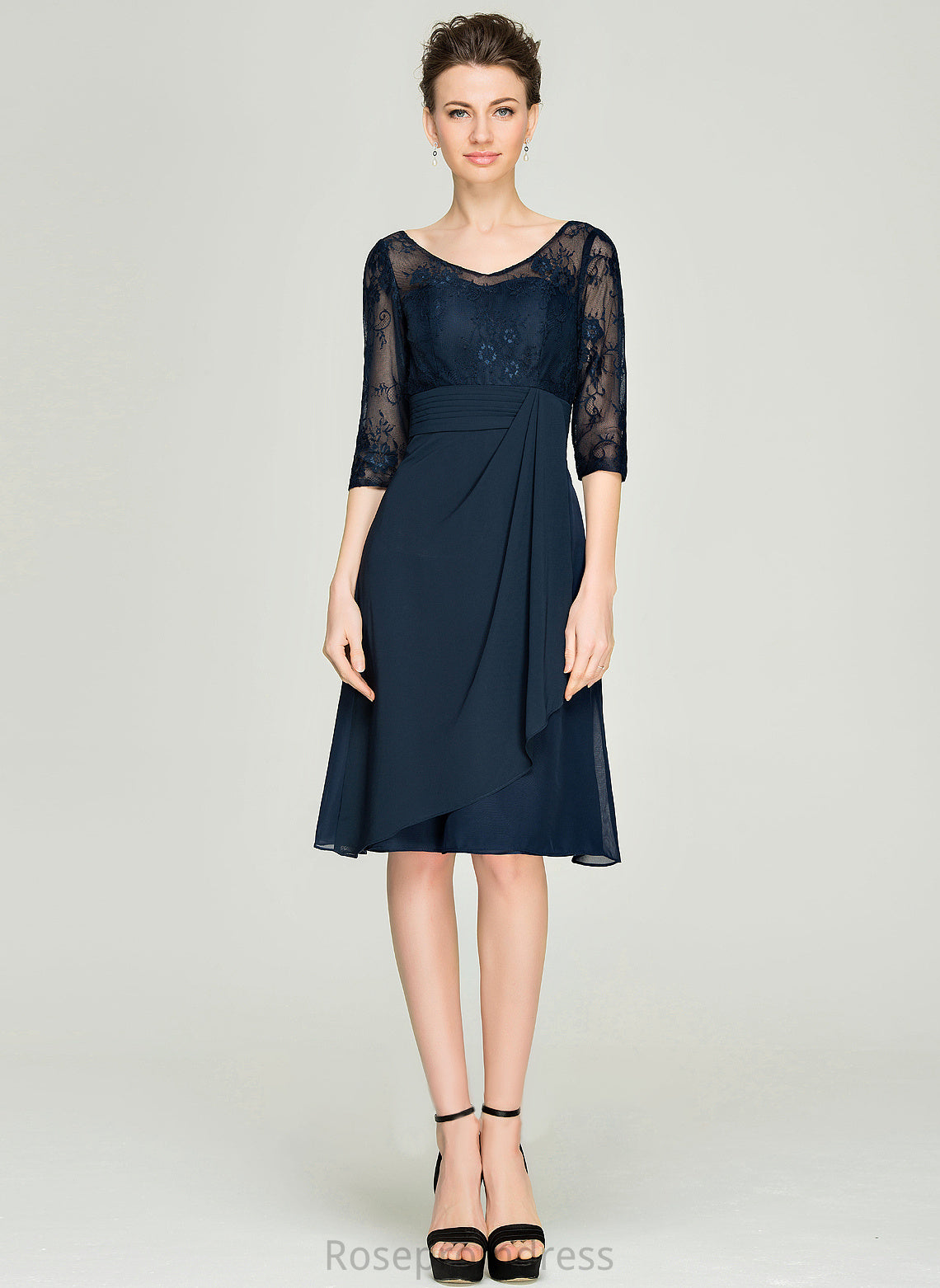 Bride Mother V-neck the Chiffon of A-Line Knee-Length Willa Dress Cascading Ruffles With Mother of the Bride Dresses Lace