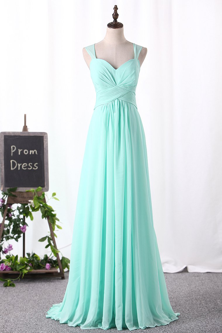 2024 Chiffon A Line Straps Bridesmaid Dresses Ruched Bodice