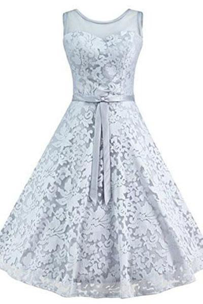 Elegant Floral Lace Cap Sleeve Bridesmaid Prom Dress RS206