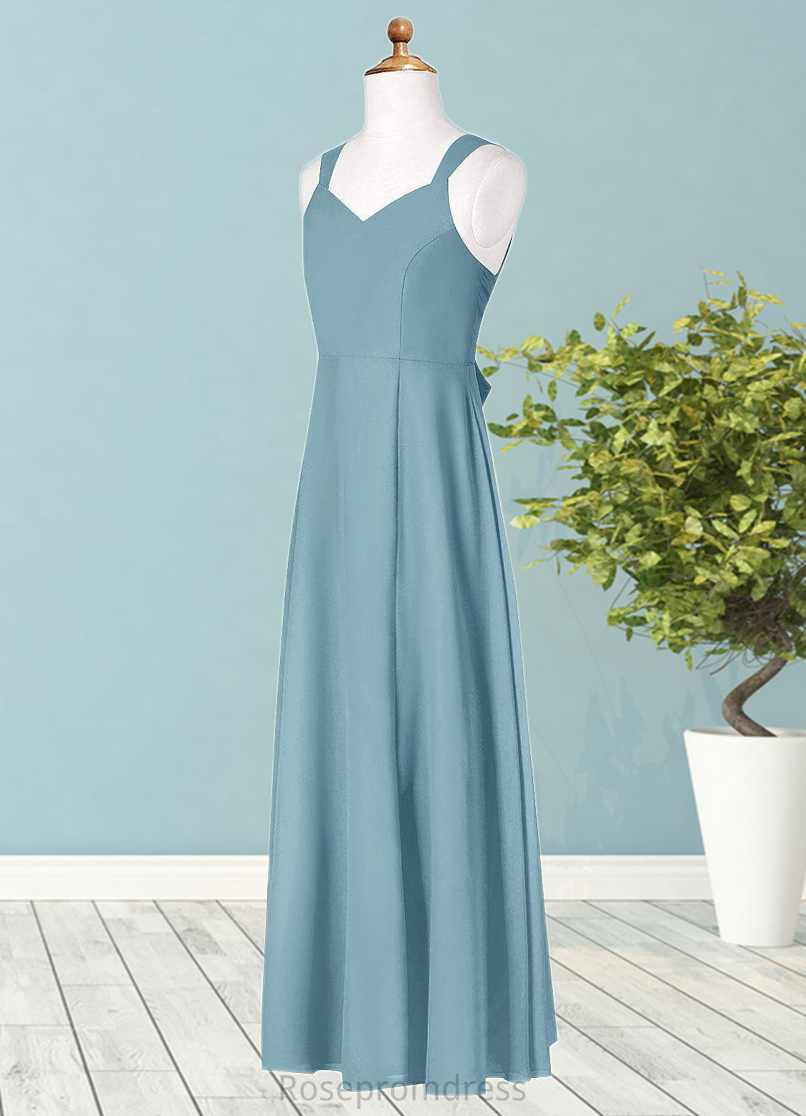 Jasmin A-Line Ruched Chiffon Floor-Length Junior Bridesmaid Dress SRSP0019991