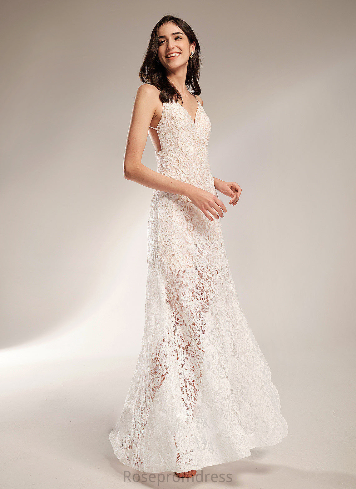 Anaya V-neck Sheath/Column Floor-Length Wedding Dresses Wedding Lace Dress