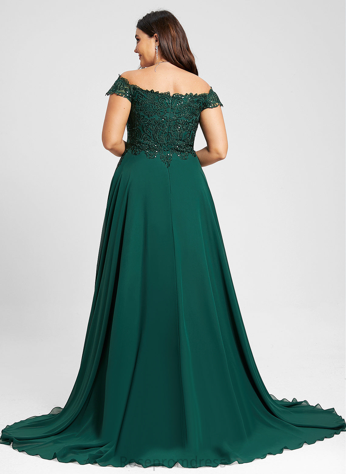 Chiffon Off-the-Shoulder Sequins Sweep A-Line Savanna Train Lace With Prom Dresses