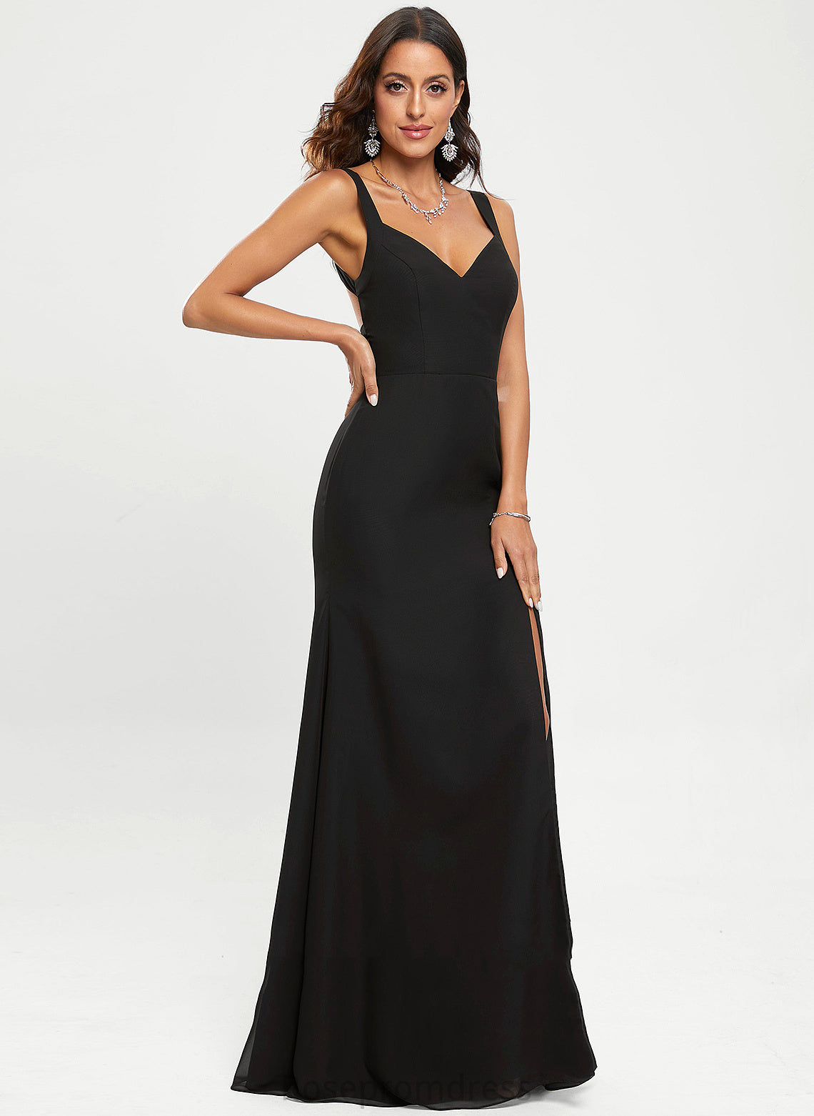 Floor-Length Alisha Prom Dresses V-neck Sheath/Column Chiffon