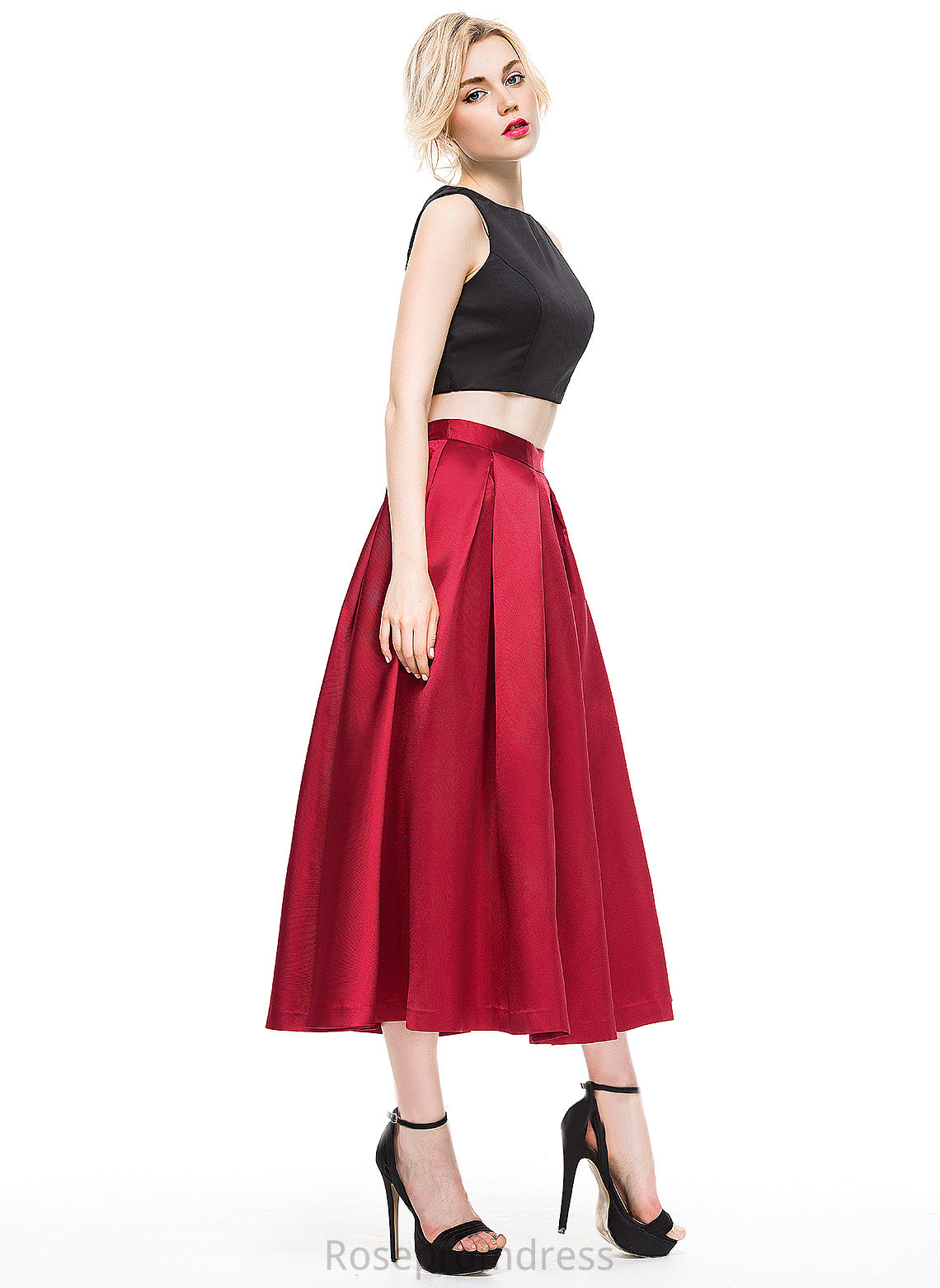 A-Line/Princess Satin Skirt Cocktail Tea-Length Cocktail Dresses Frida