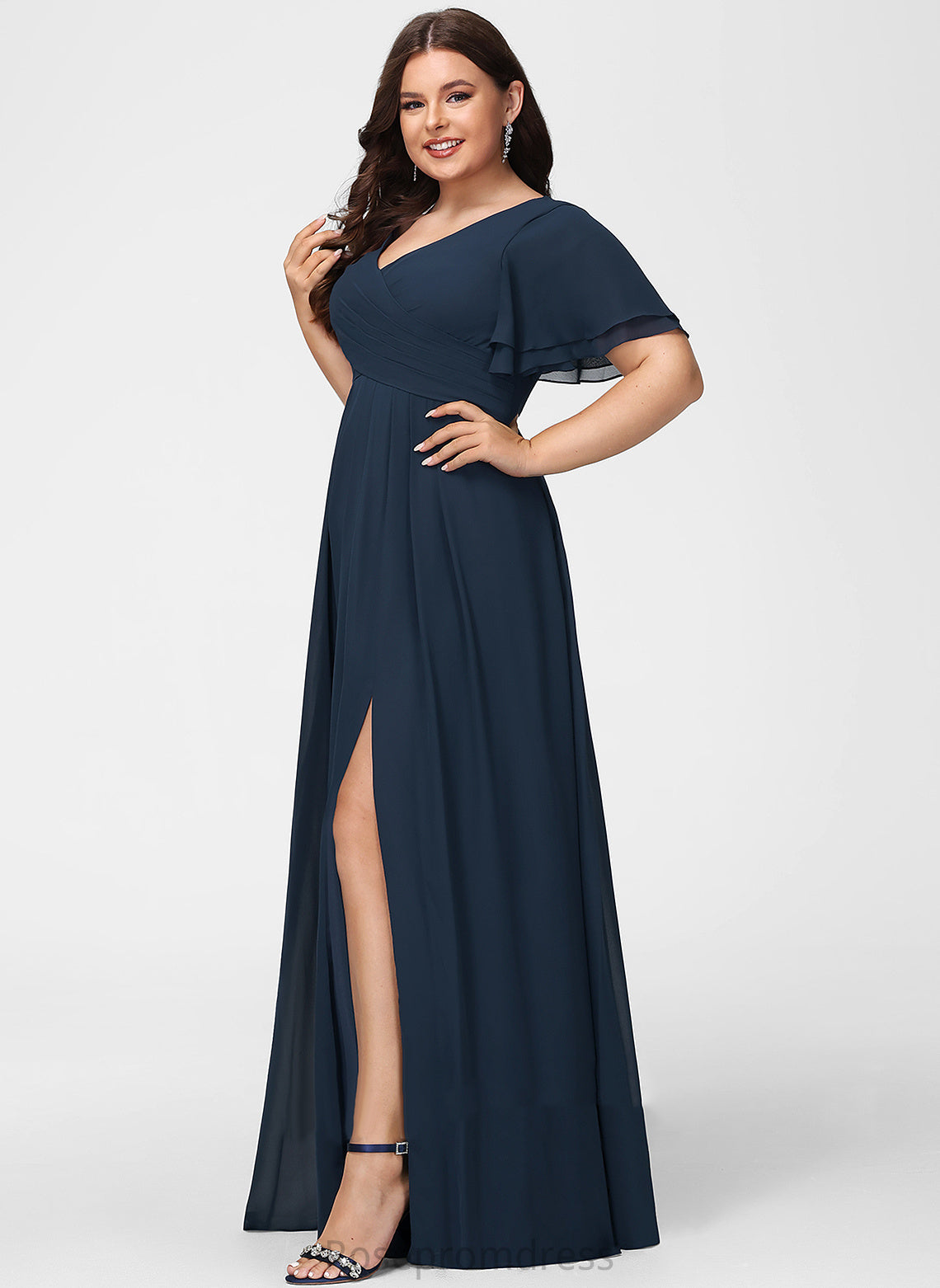 V-Neck Floor-Length Fabric Neckline Straps&Sleeves A-line Silhouette Length Jazlene Bridesmaid Dresses