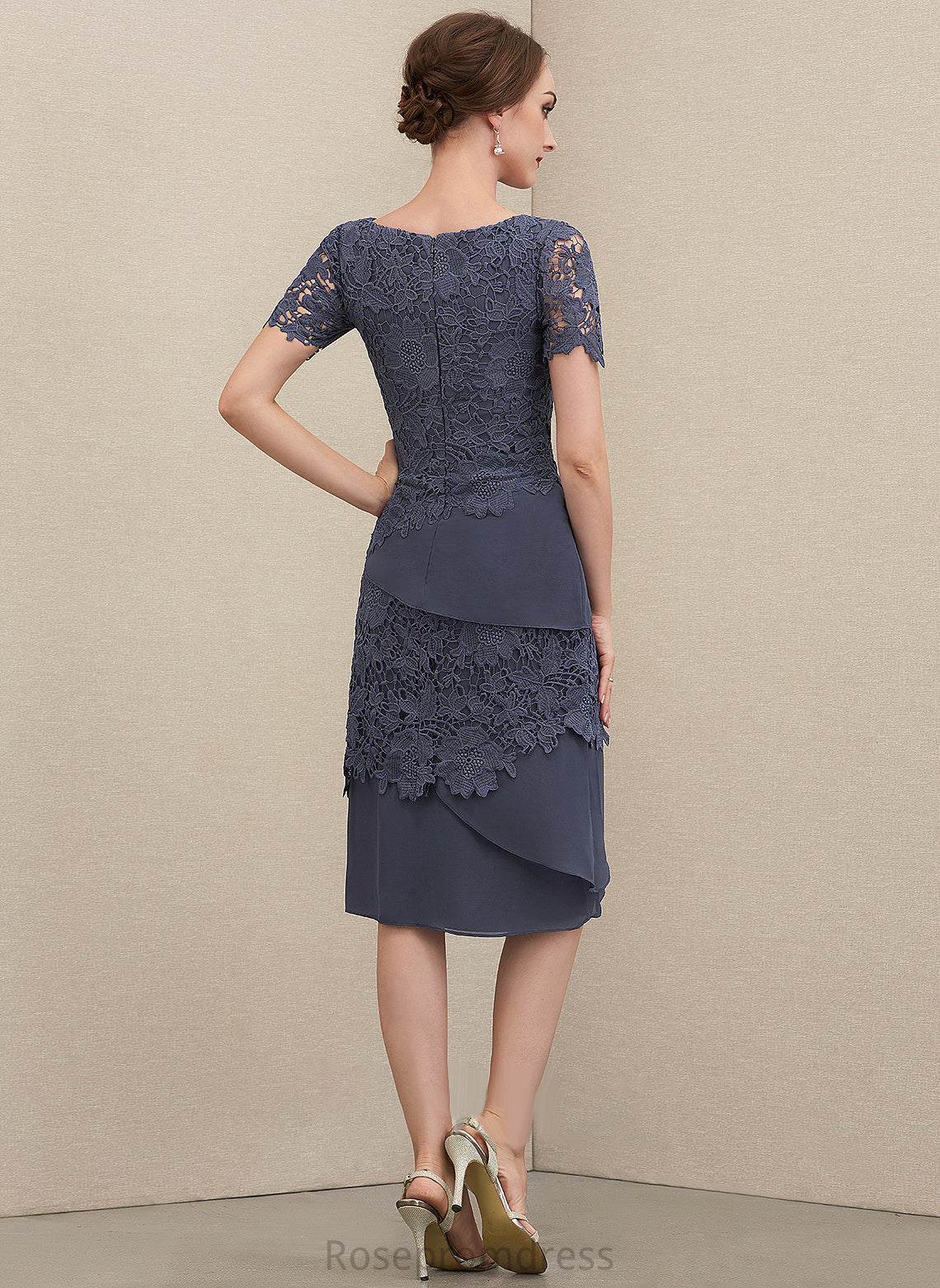 of Knee-Length Mother of the Bride Dresses Scoop Sheath/Column Allison Lace Bride the Neck Dress Mother Chiffon